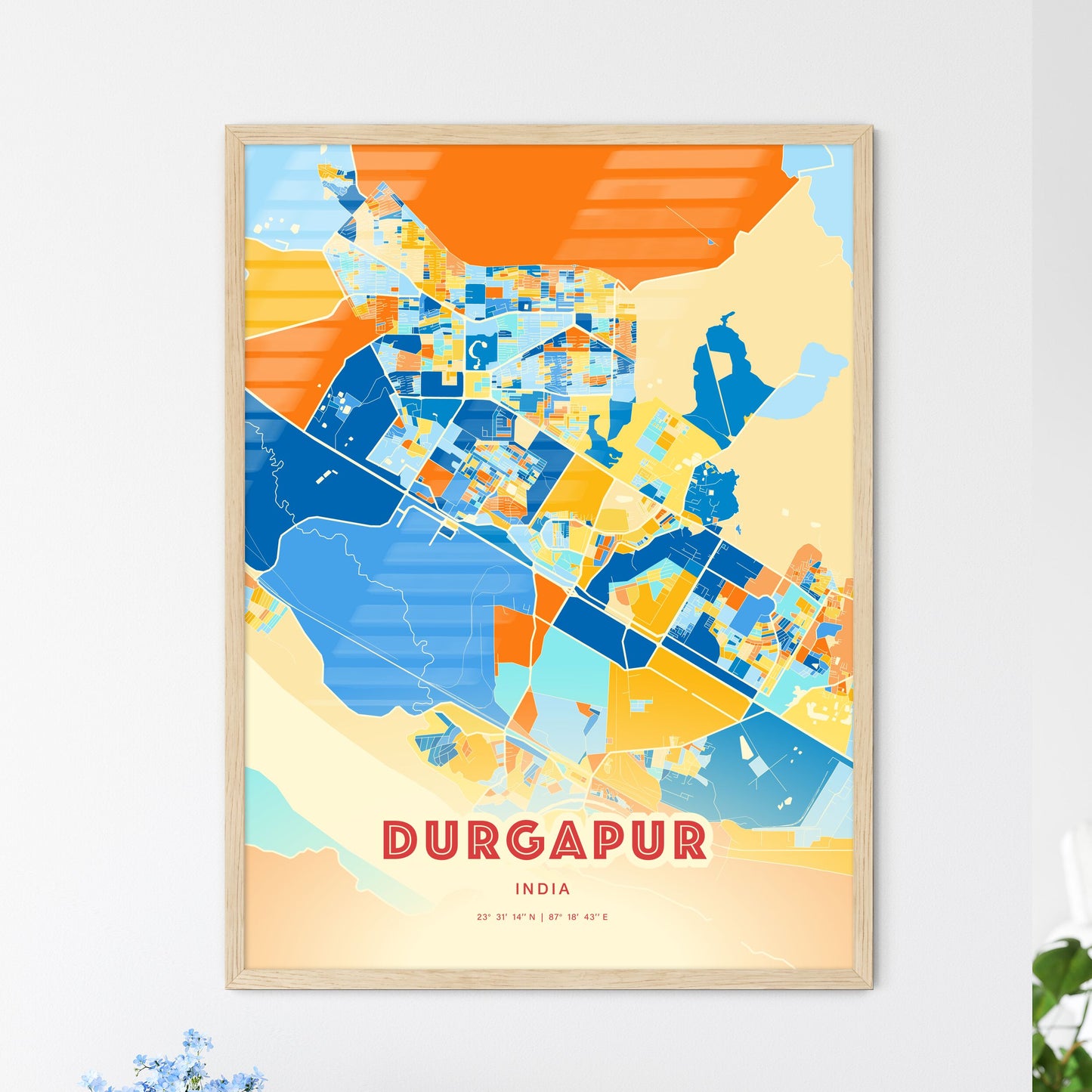 Colorful DURGAPUR INDIA Fine Art Map Blue Orange