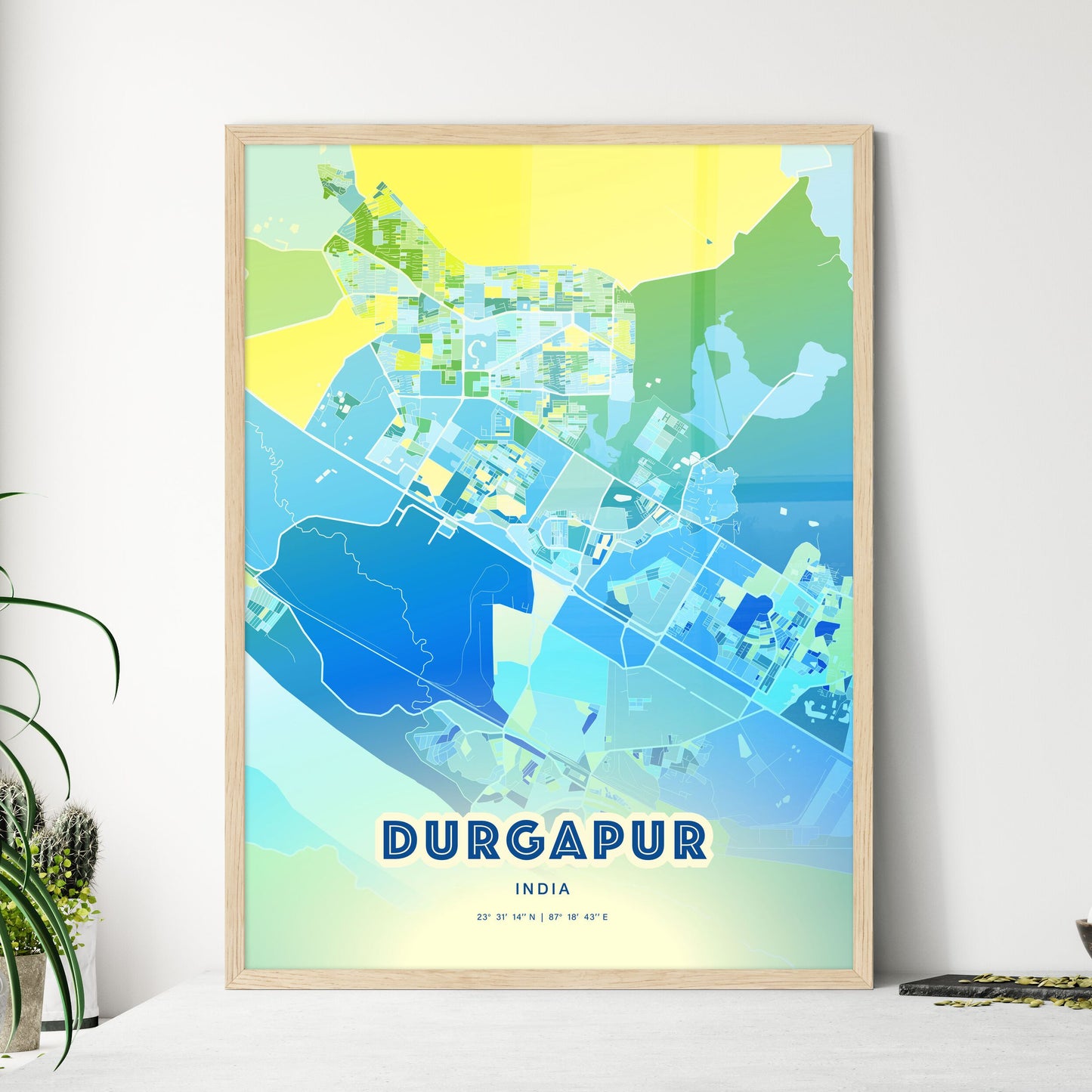 Colorful DURGAPUR INDIA Fine Art Map Cool Blue