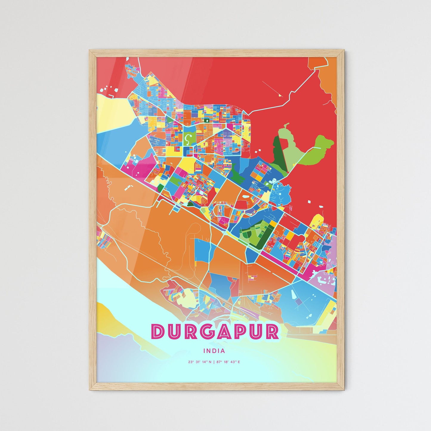 Colorful DURGAPUR INDIA Fine Art Map Crazy Colors