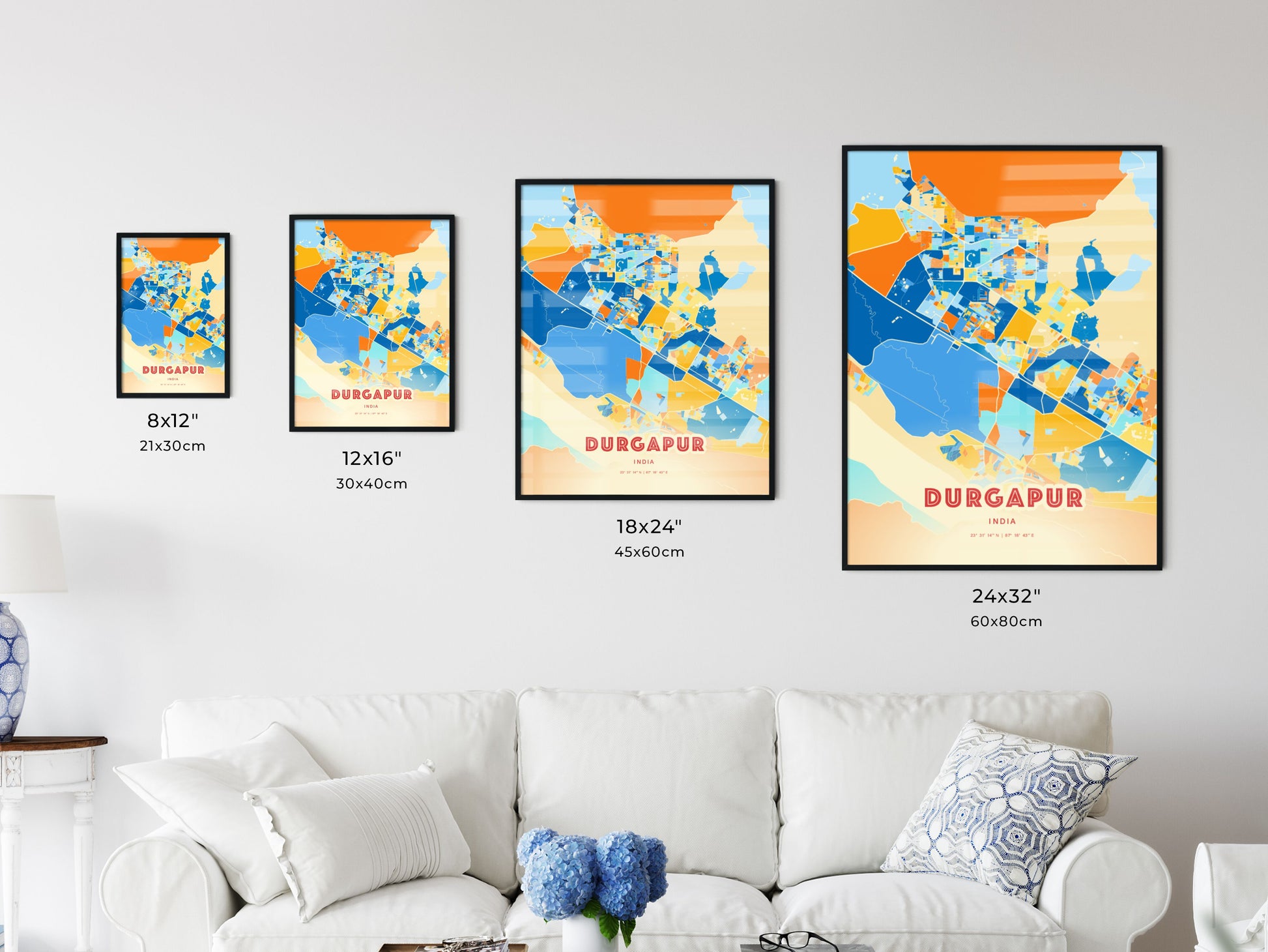 Colorful DURGAPUR INDIA Fine Art Map Blue Orange