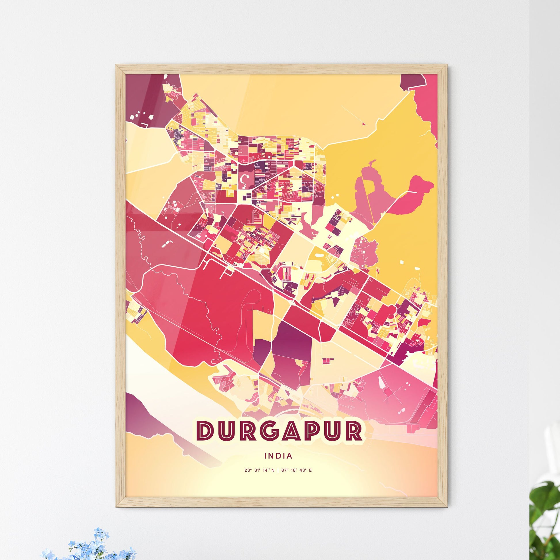 Colorful DURGAPUR INDIA Fine Art Map Hot Red