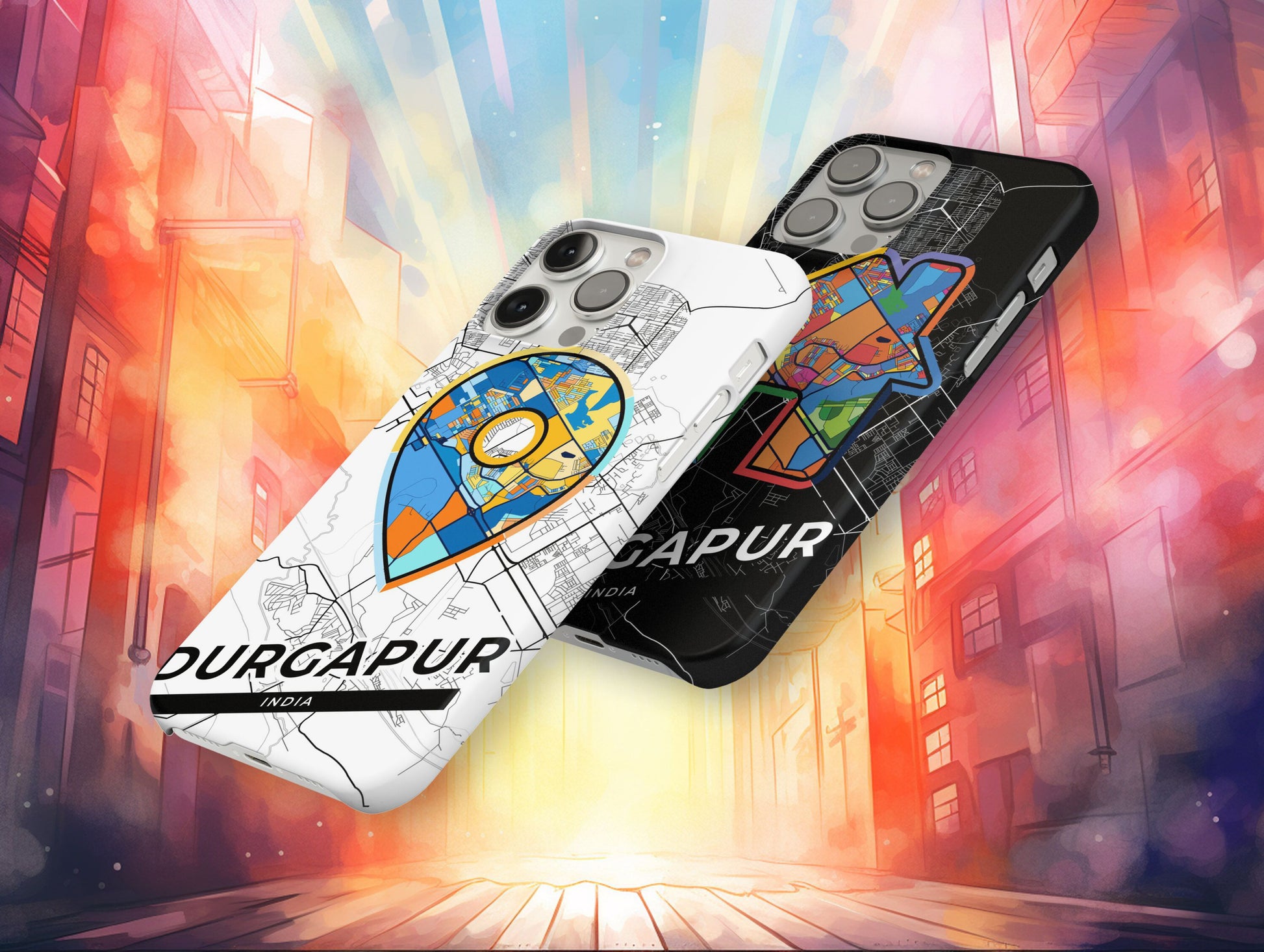 Durgapur India slim phone case with colorful icon. Birthday, wedding or housewarming gift. Couple match cases.