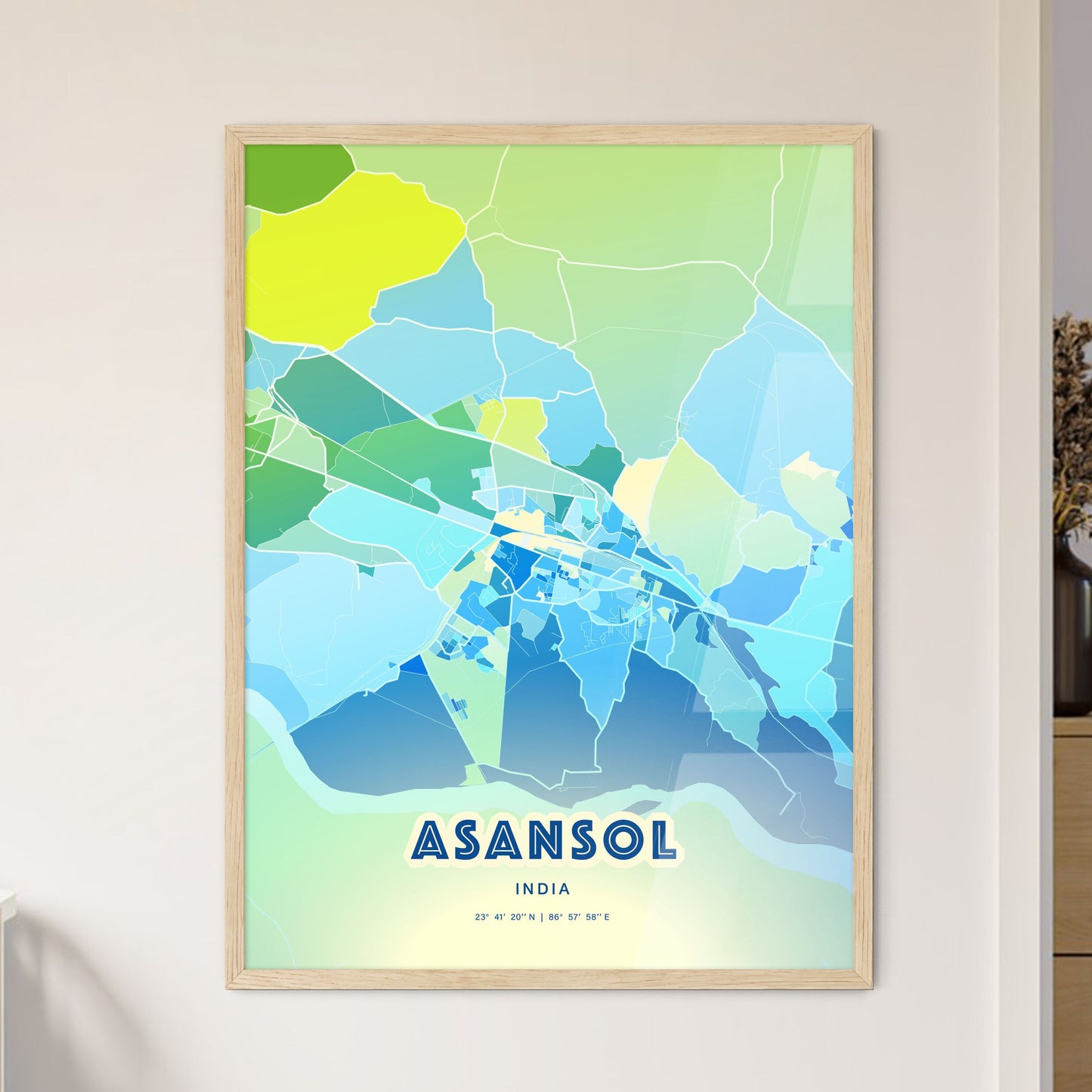 Colorful ASANSOL INDIA Fine Art Map Cool Blue