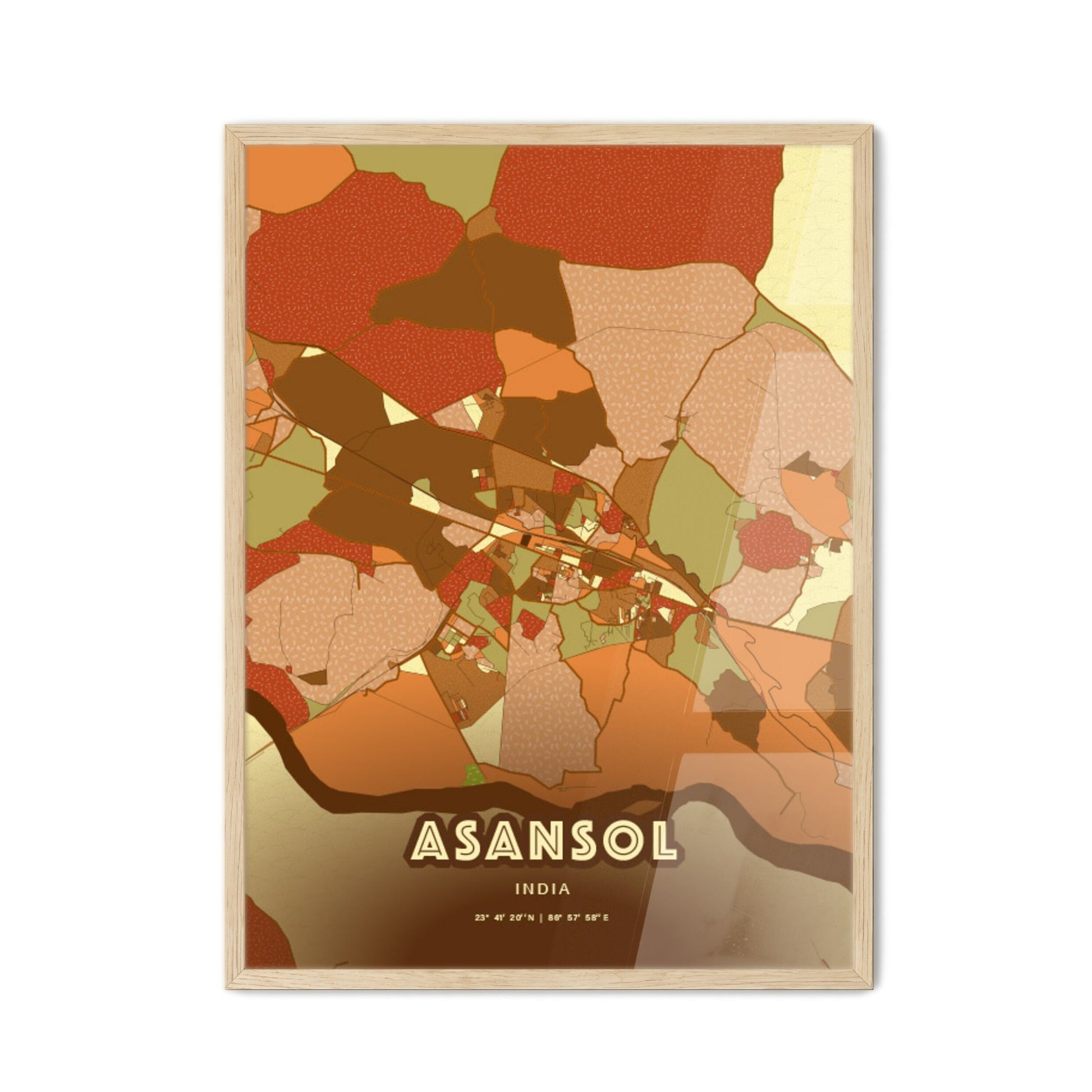 Colorful ASANSOL INDIA Fine Art Map Farmhouse