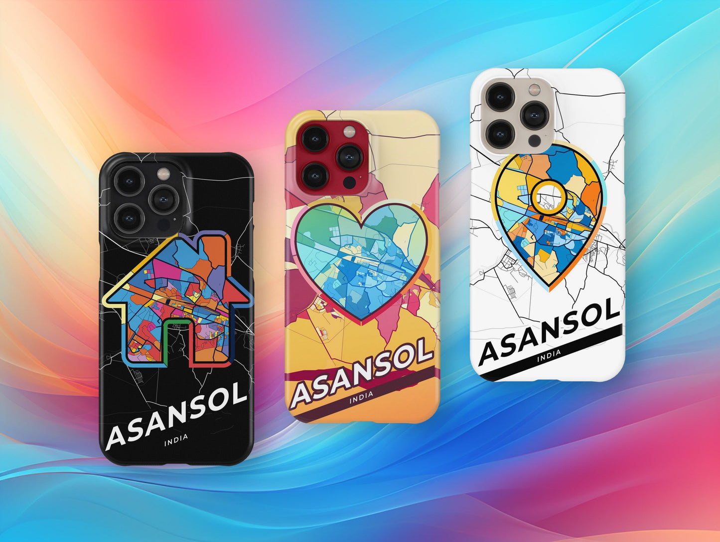 Asansol India slim phone case with colorful icon. Birthday, wedding or housewarming gift. Couple match cases.
