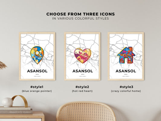 Asansol India maps with colorful icons