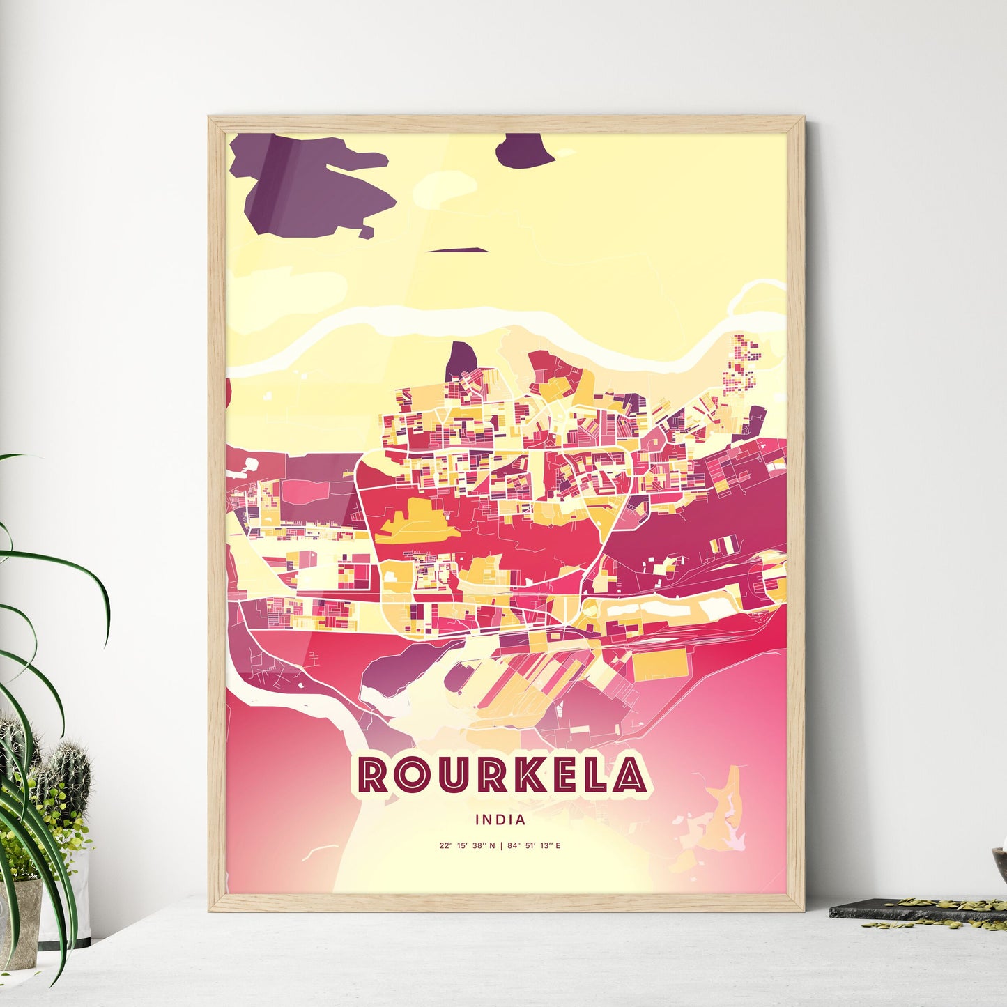 Colorful ROURKELA INDIA Fine Art Map Hot Red