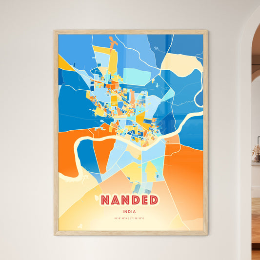 Colorful NANDED INDIA Fine Art Map Blue Orange