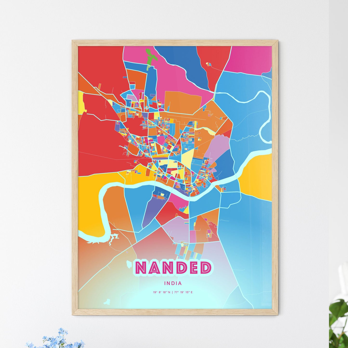 Colorful NANDED INDIA Fine Art Map Crazy Colors