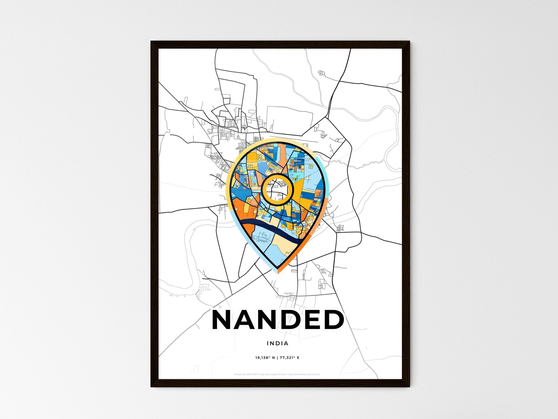Nanded India wedding art map with pointer icon