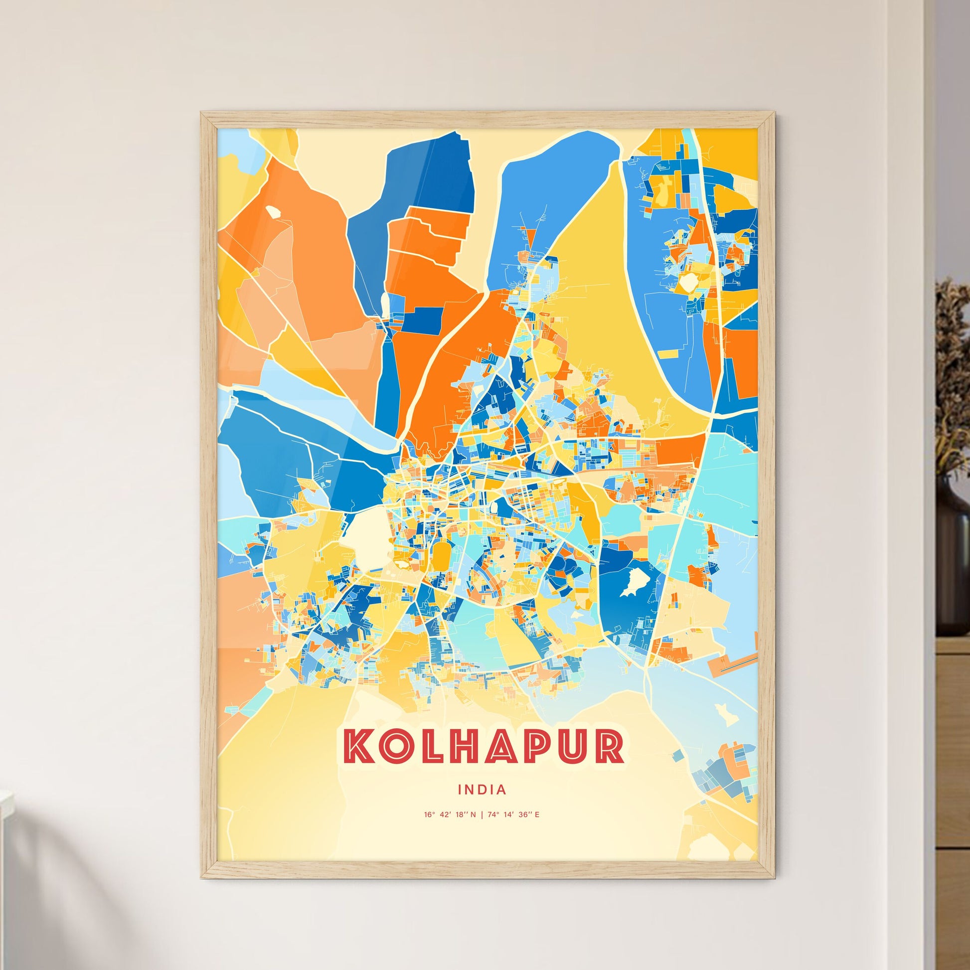 Colorful KOLHAPUR INDIA Fine Art Map Blue Orange