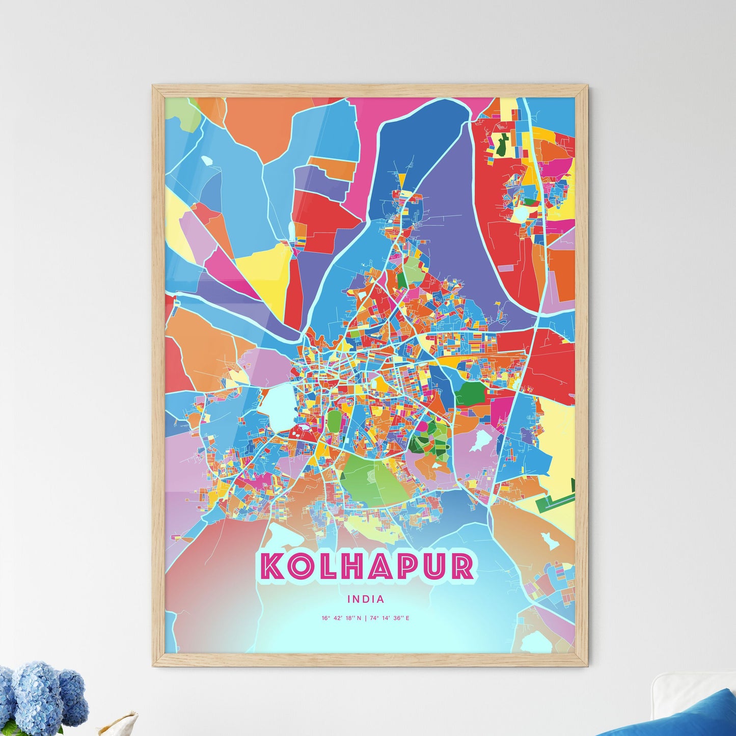 Colorful KOLHAPUR INDIA Fine Art Map Crazy Colors
