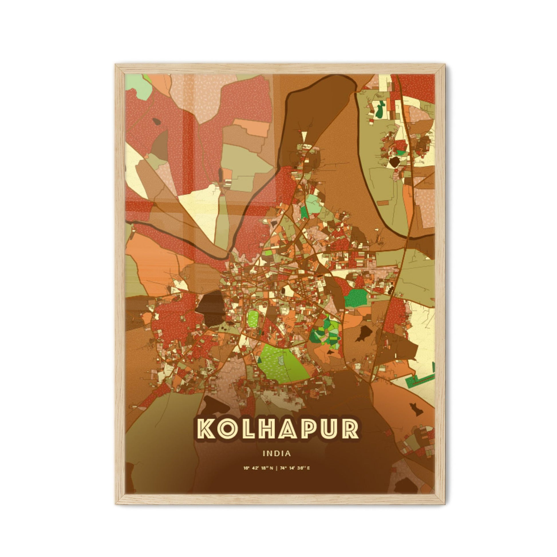 Colorful KOLHAPUR INDIA Fine Art Map Farmhouse