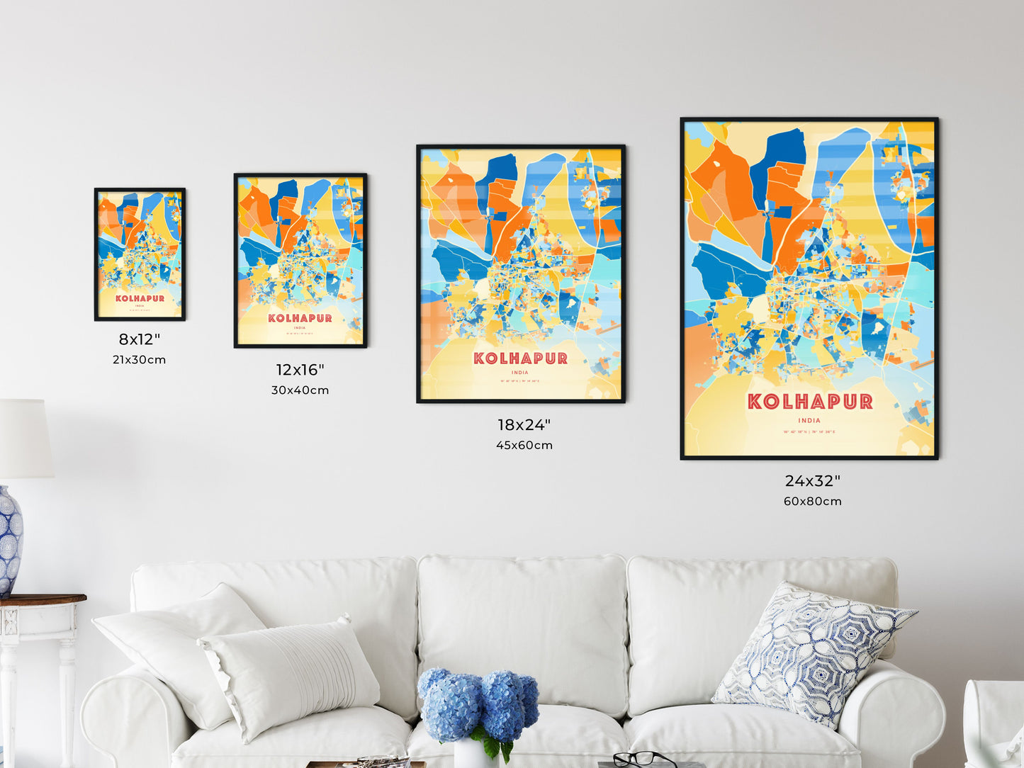 Colorful KOLHAPUR INDIA Fine Art Map Blue Orange