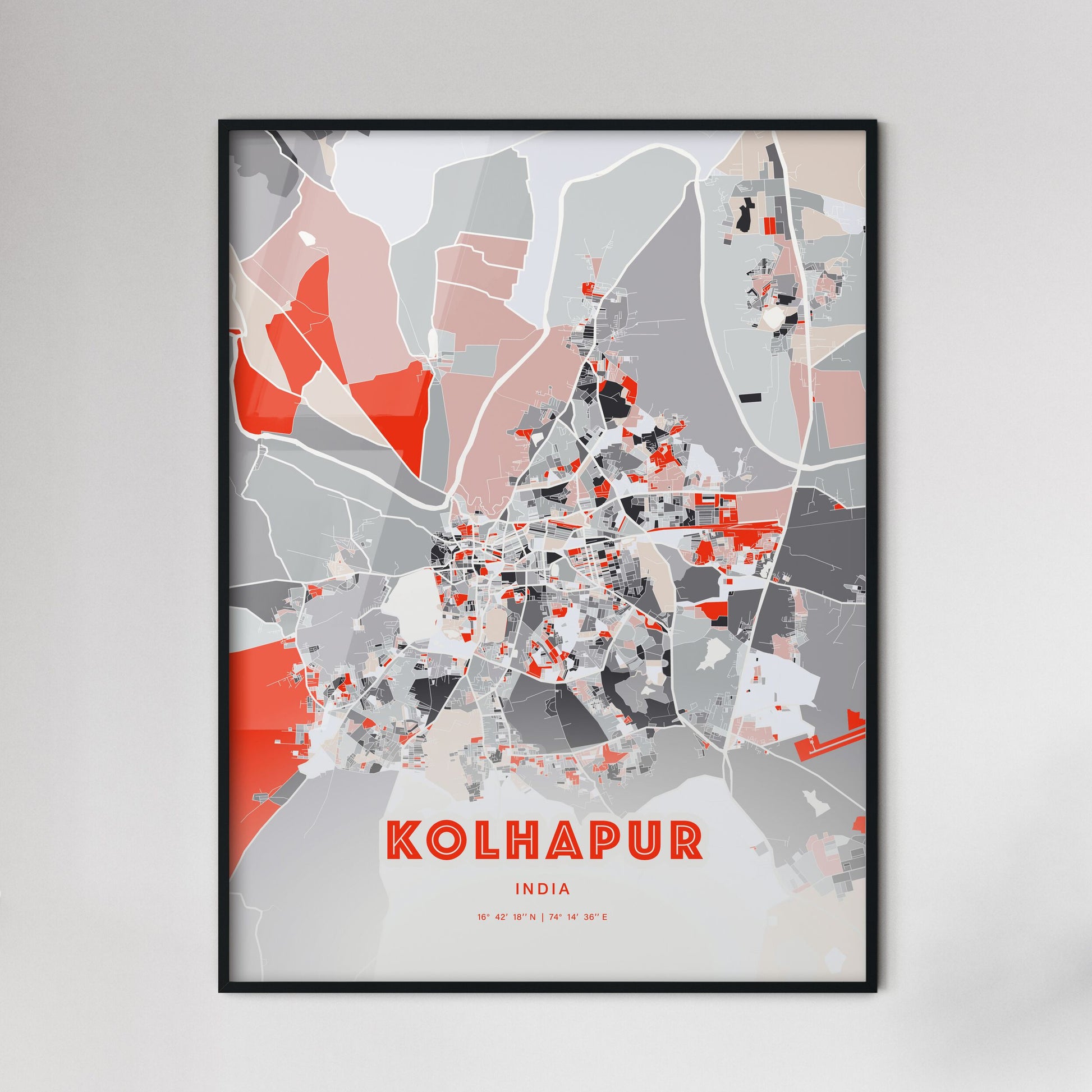 Colorful KOLHAPUR INDIA Fine Art Map Modern