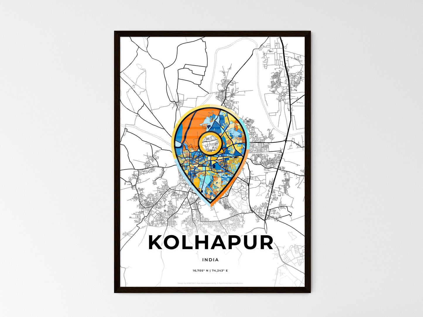 KOLHAPUR INDIA minimal art map with a colorful icon. Where it all began, Couple map gift. Style 1
