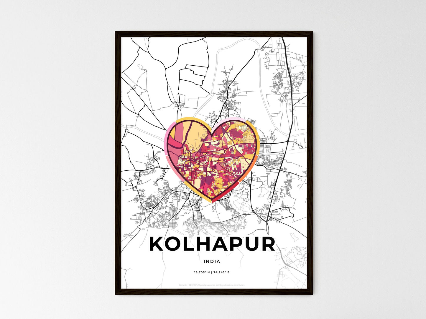 KOLHAPUR INDIA minimal art map with a colorful icon. Where it all began, Couple map gift. Style 2