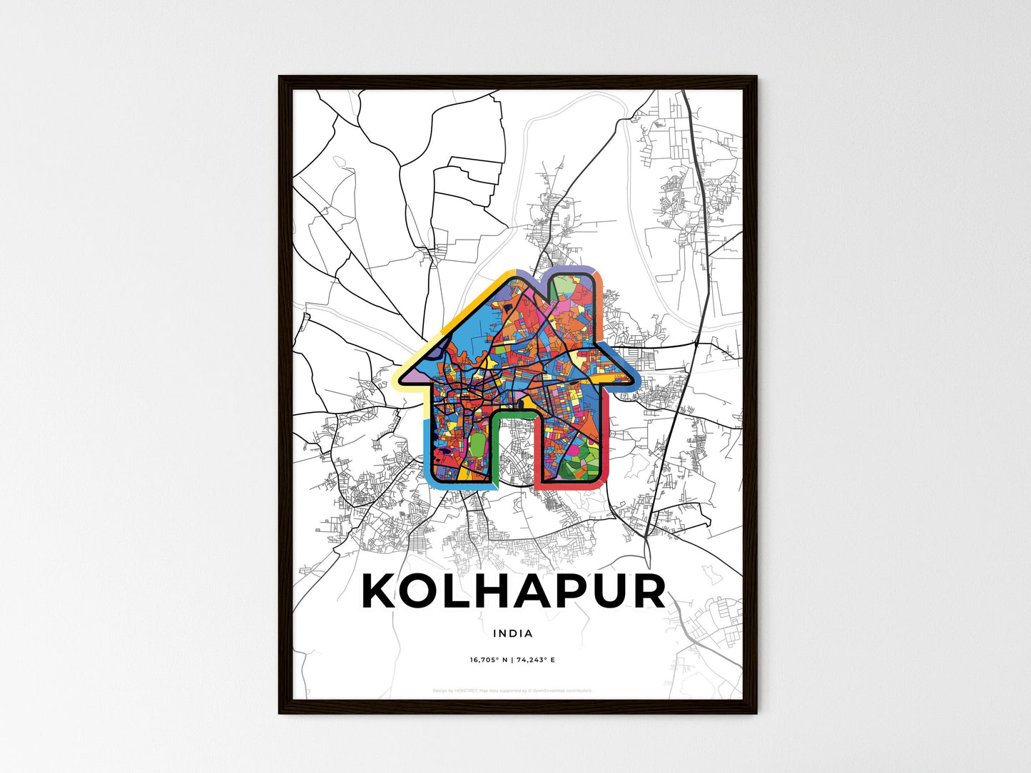 KOLHAPUR INDIA minimal art map with a colorful icon. Where it all began, Couple map gift. Style 3