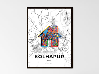 KOLHAPUR INDIA minimal art map with a colorful icon. Where it all began, Couple map gift. Style 3