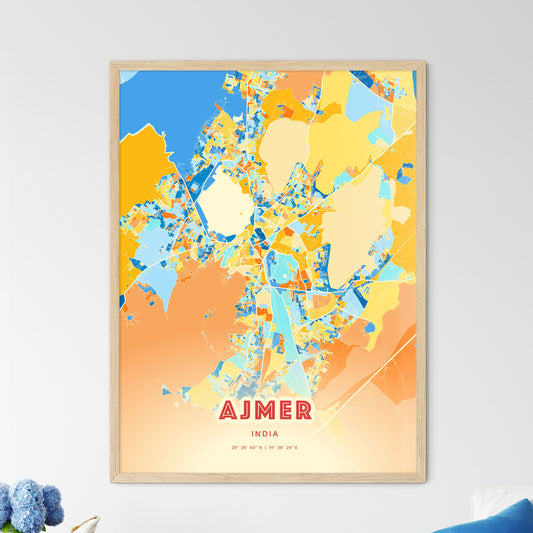 Colorful AJMER INDIA Fine Art Map Blue Orange