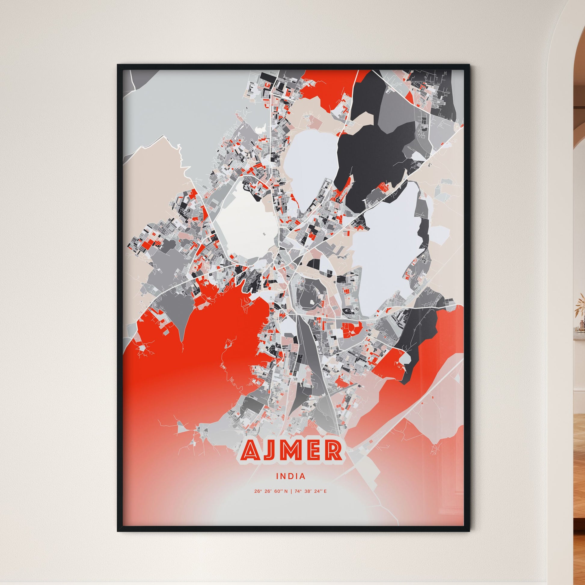 Colorful AJMER INDIA Fine Art Map Modern