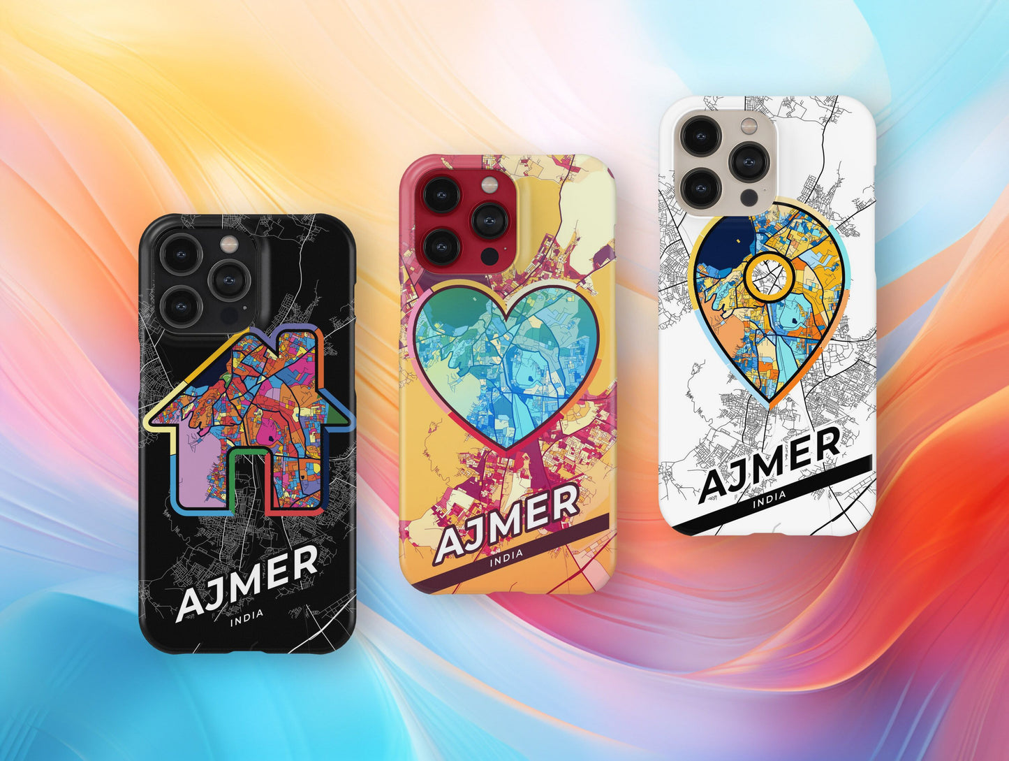 Ajmer India slim phone case with colorful icon. Birthday, wedding or housewarming gift. Couple match cases.