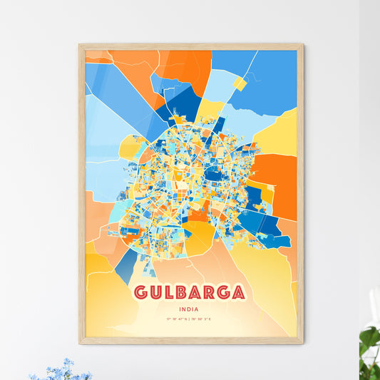 Colorful GULBARGA INDIA Fine Art Map Blue Orange