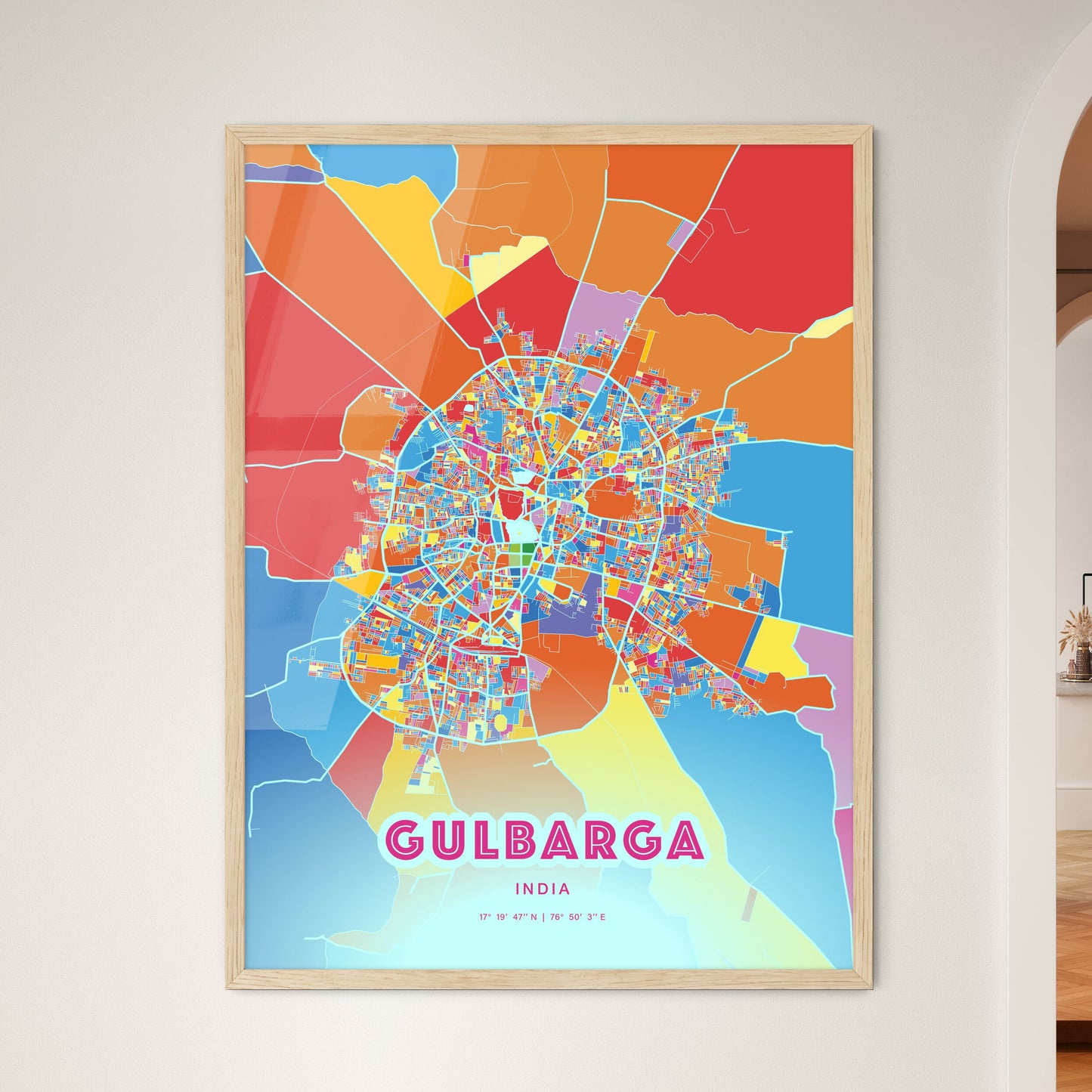 Colorful GULBARGA INDIA Fine Art Map Crazy Colors