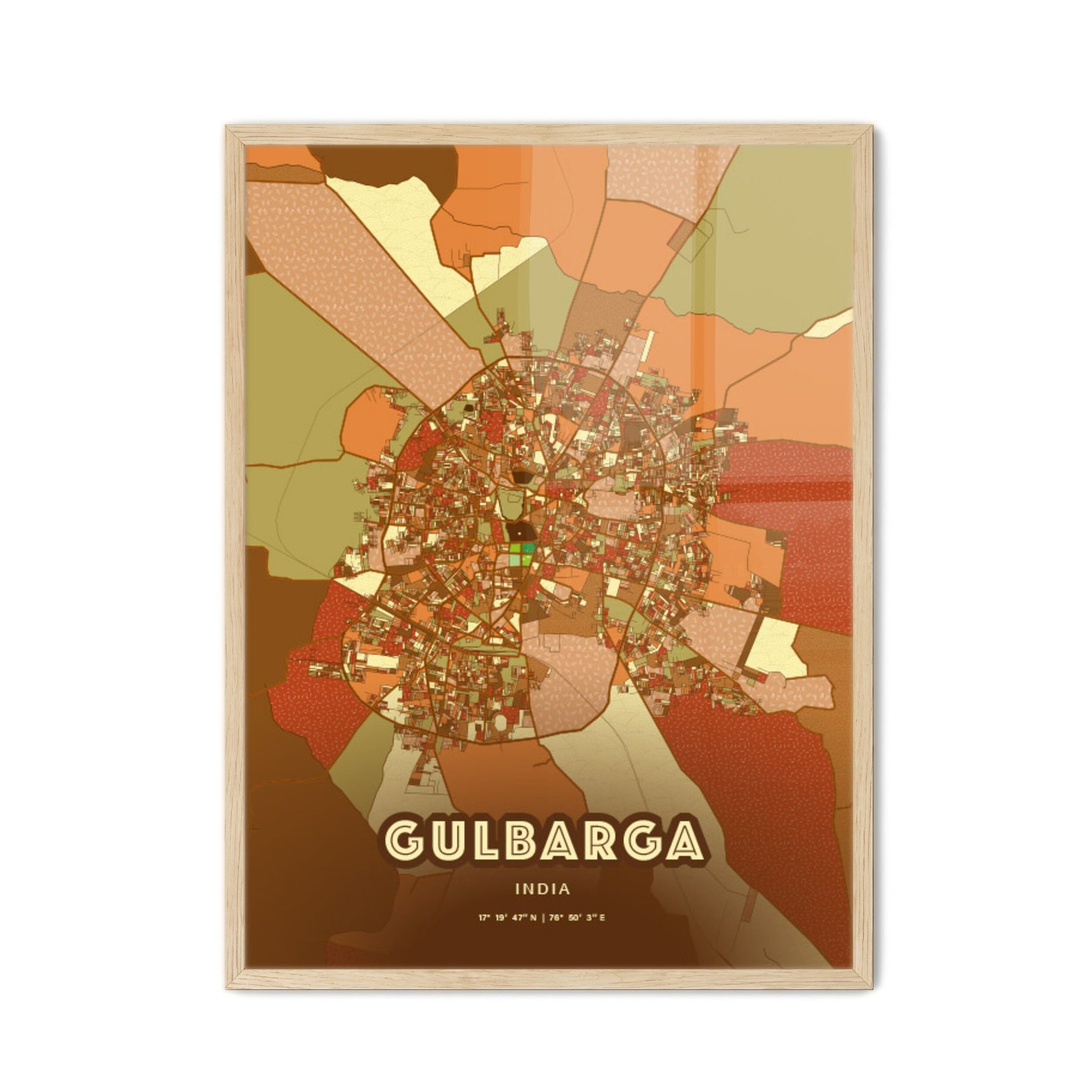 Colorful GULBARGA INDIA Fine Art Map Farmhouse