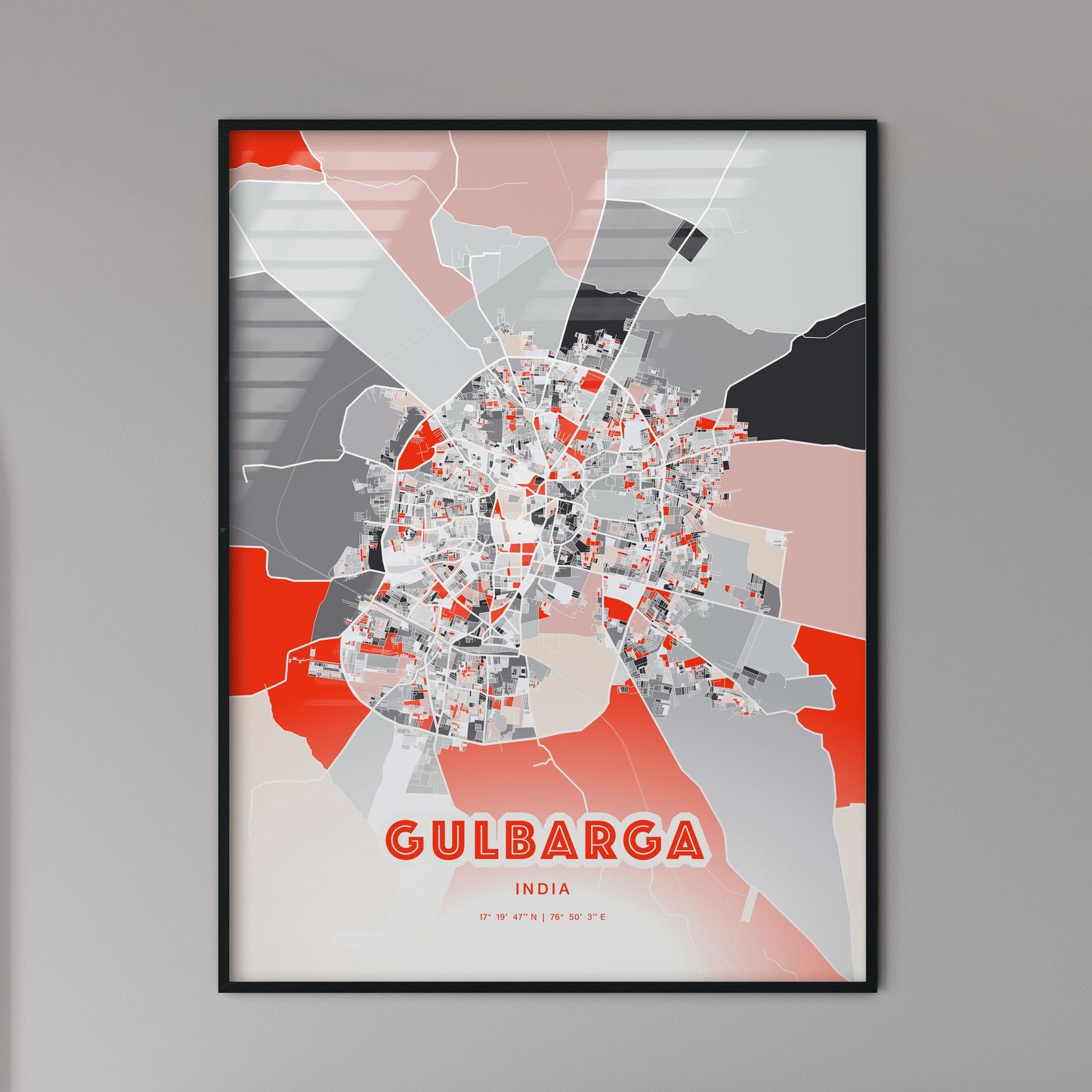 Colorful GULBARGA INDIA Fine Art Map Modern