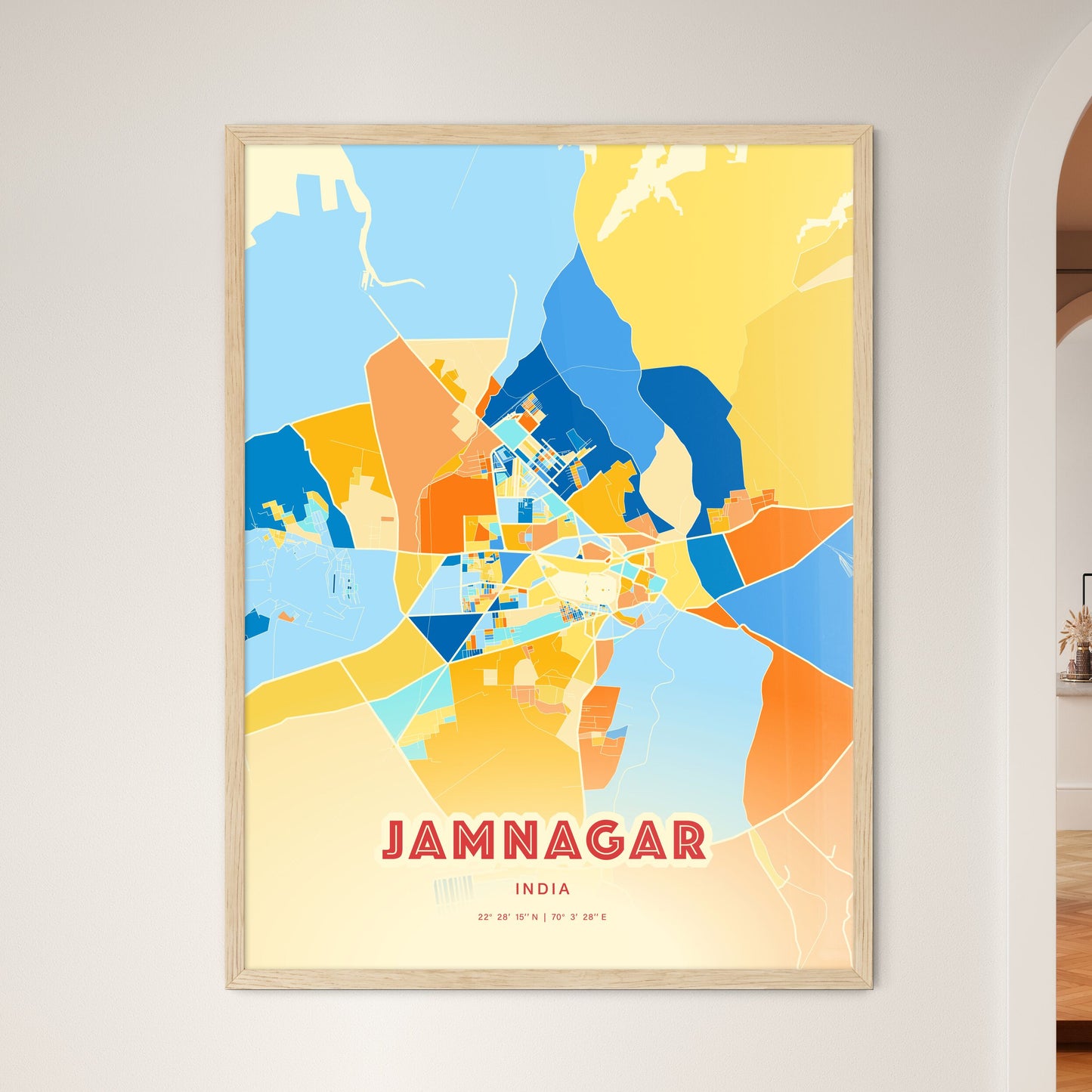 Colorful JAMNAGAR INDIA Fine Art Map Blue Orange