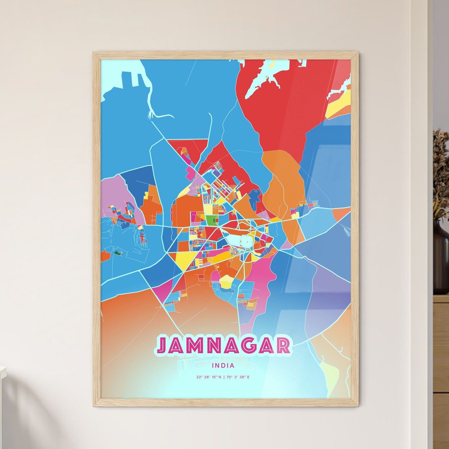 Colorful JAMNAGAR INDIA Fine Art Map Crazy Colors