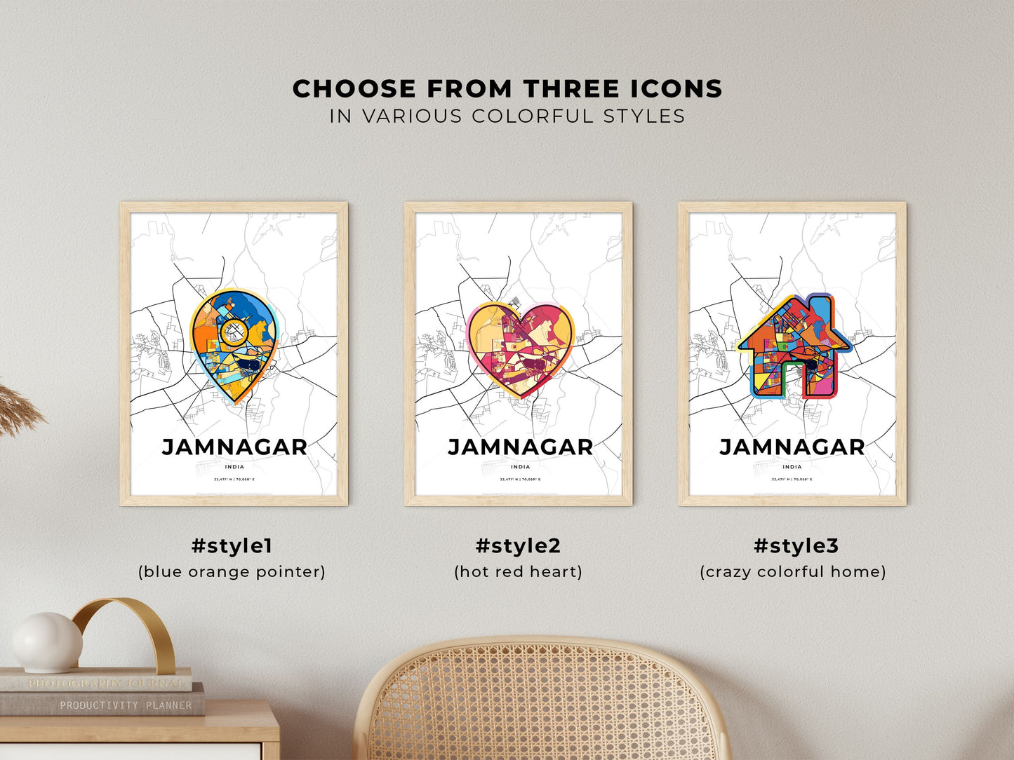 Jamnagar India maps with colorful icons