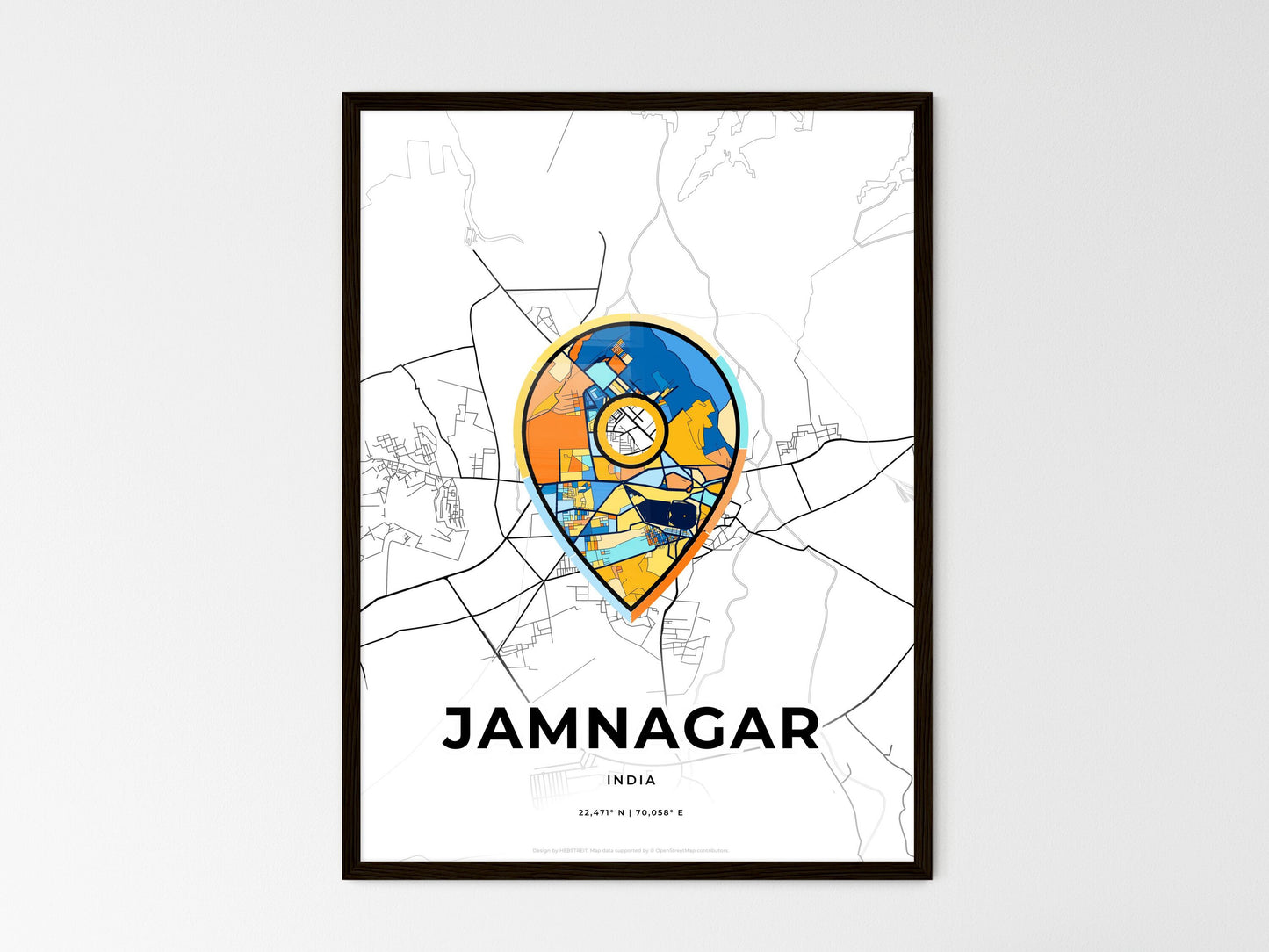 Jamnagar India wedding art map with pointer icon
