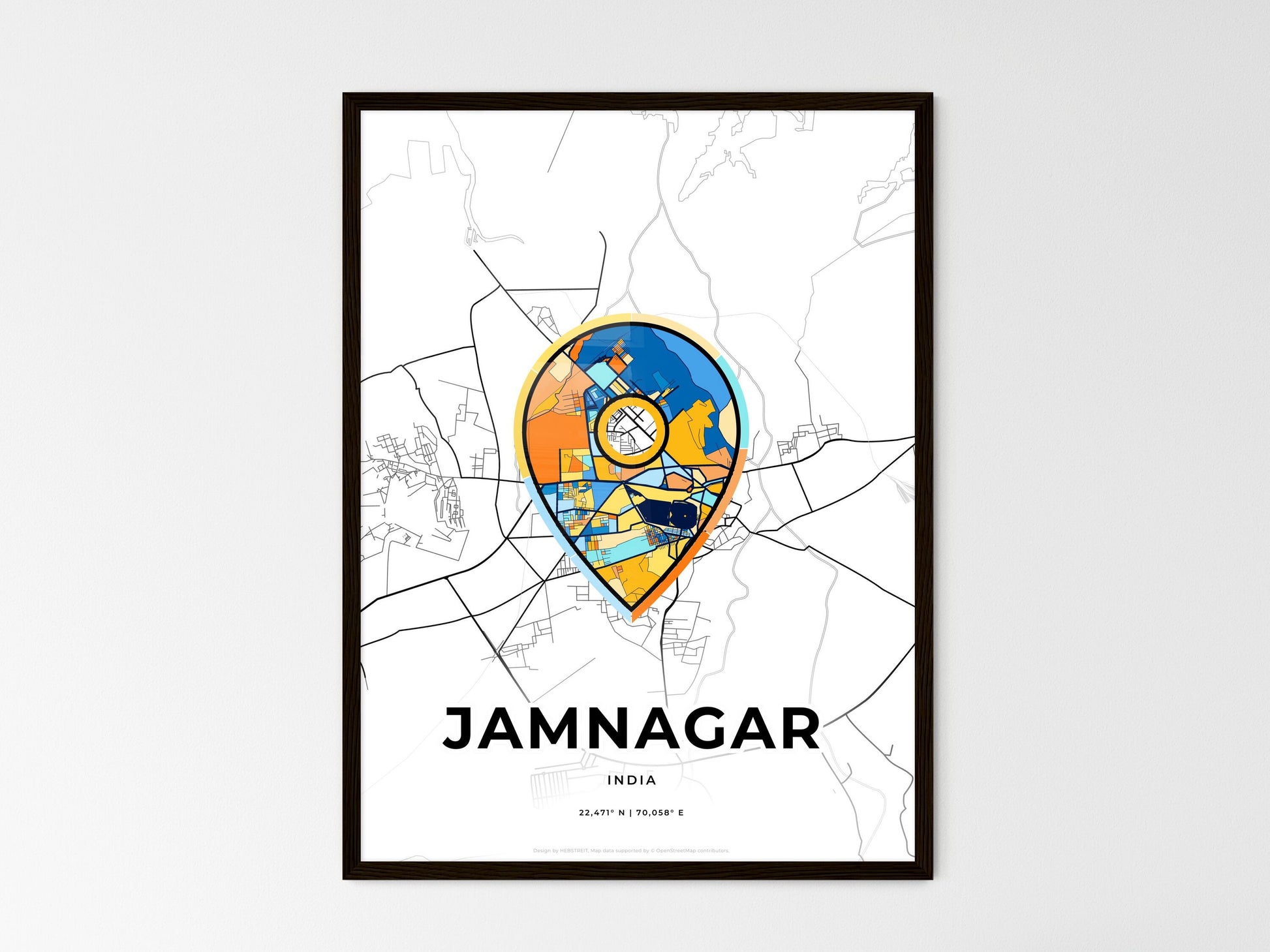 Jamnagar India wedding art map with pointer icon
