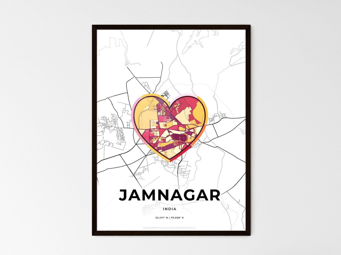 Jamnagar India wedding art map with heart icon