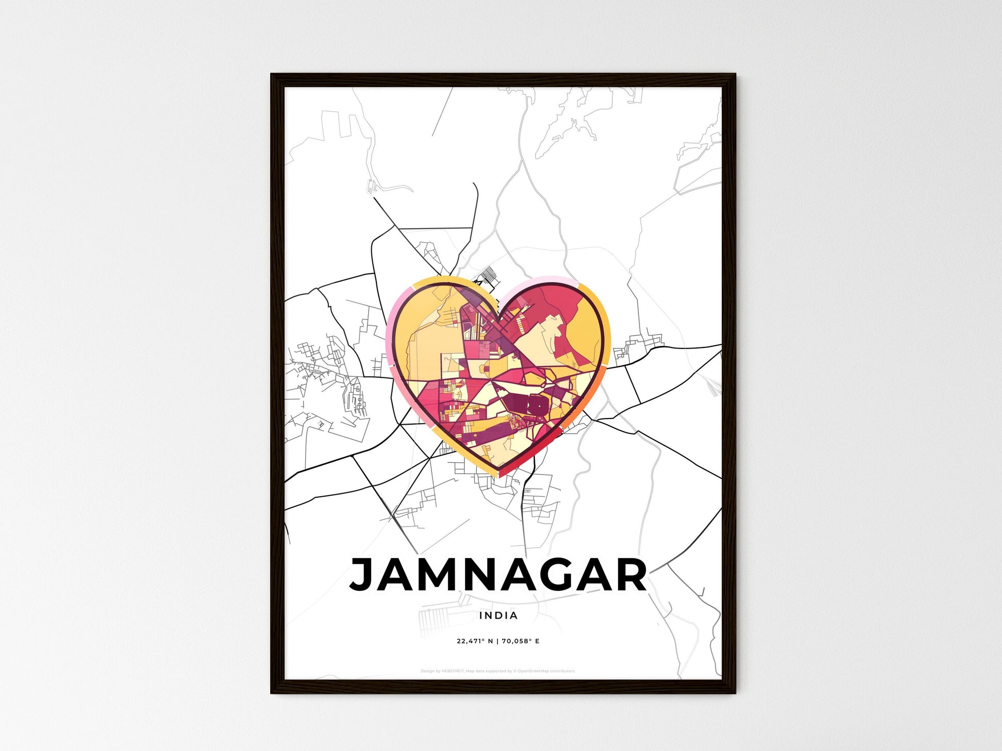 Jamnagar India wedding art map with heart icon