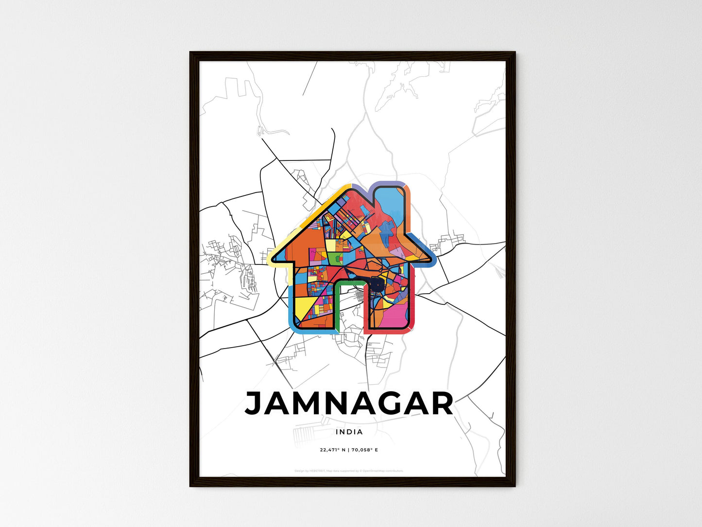 Jamnagar India wedding art map with home icon