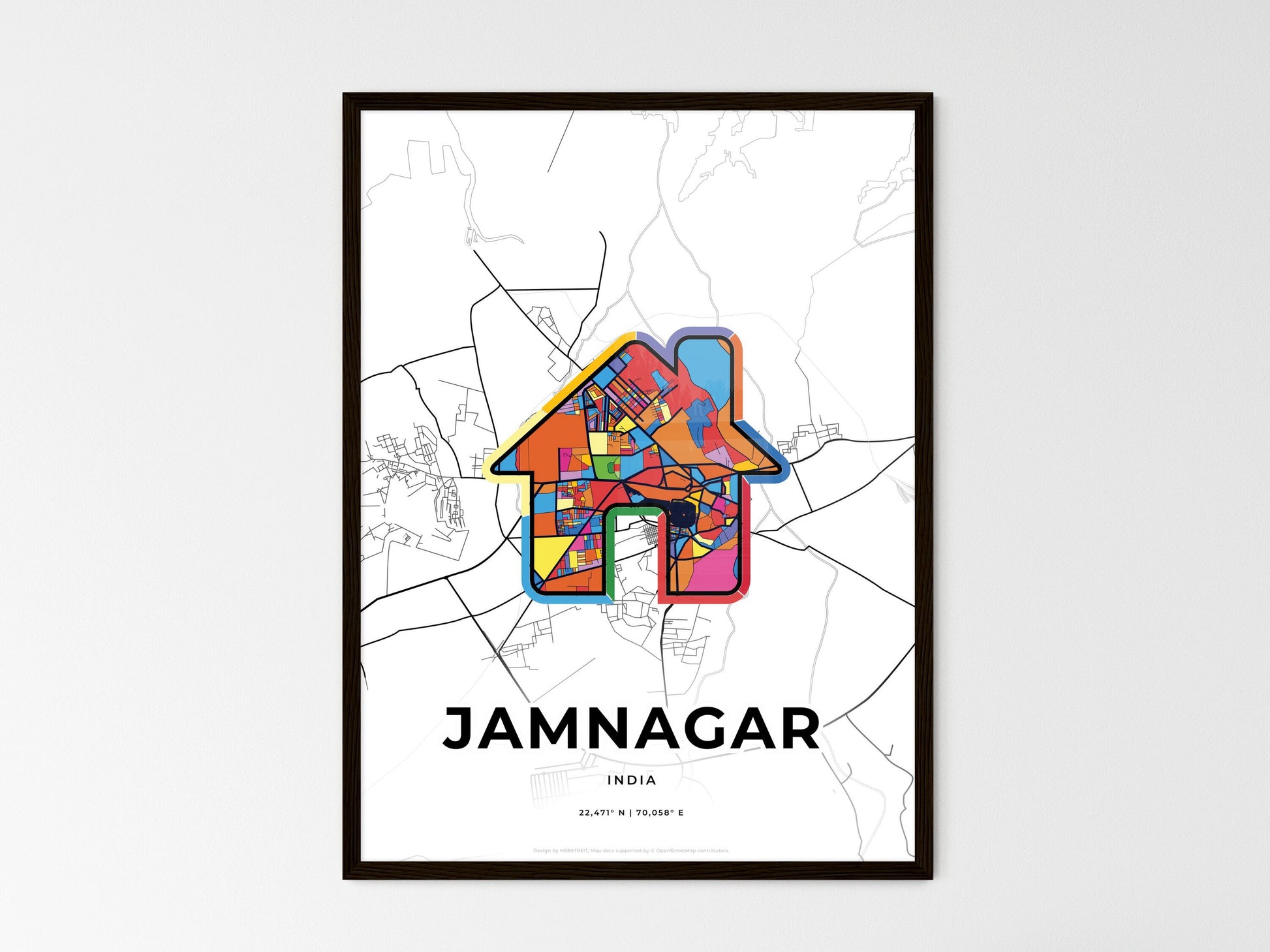 Jamnagar India wedding art map with home icon