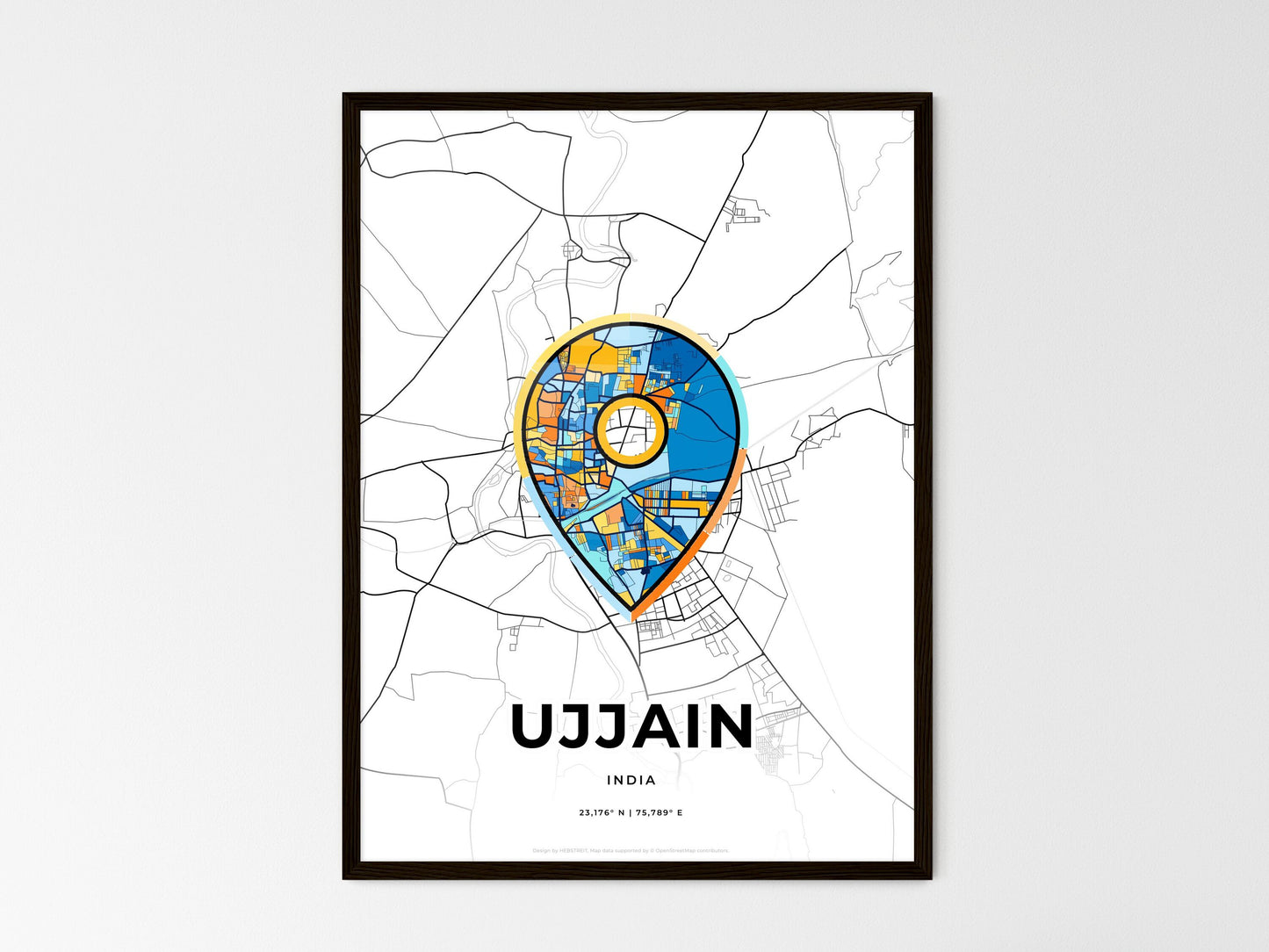 Ujjain India wedding art map with pointer icon
