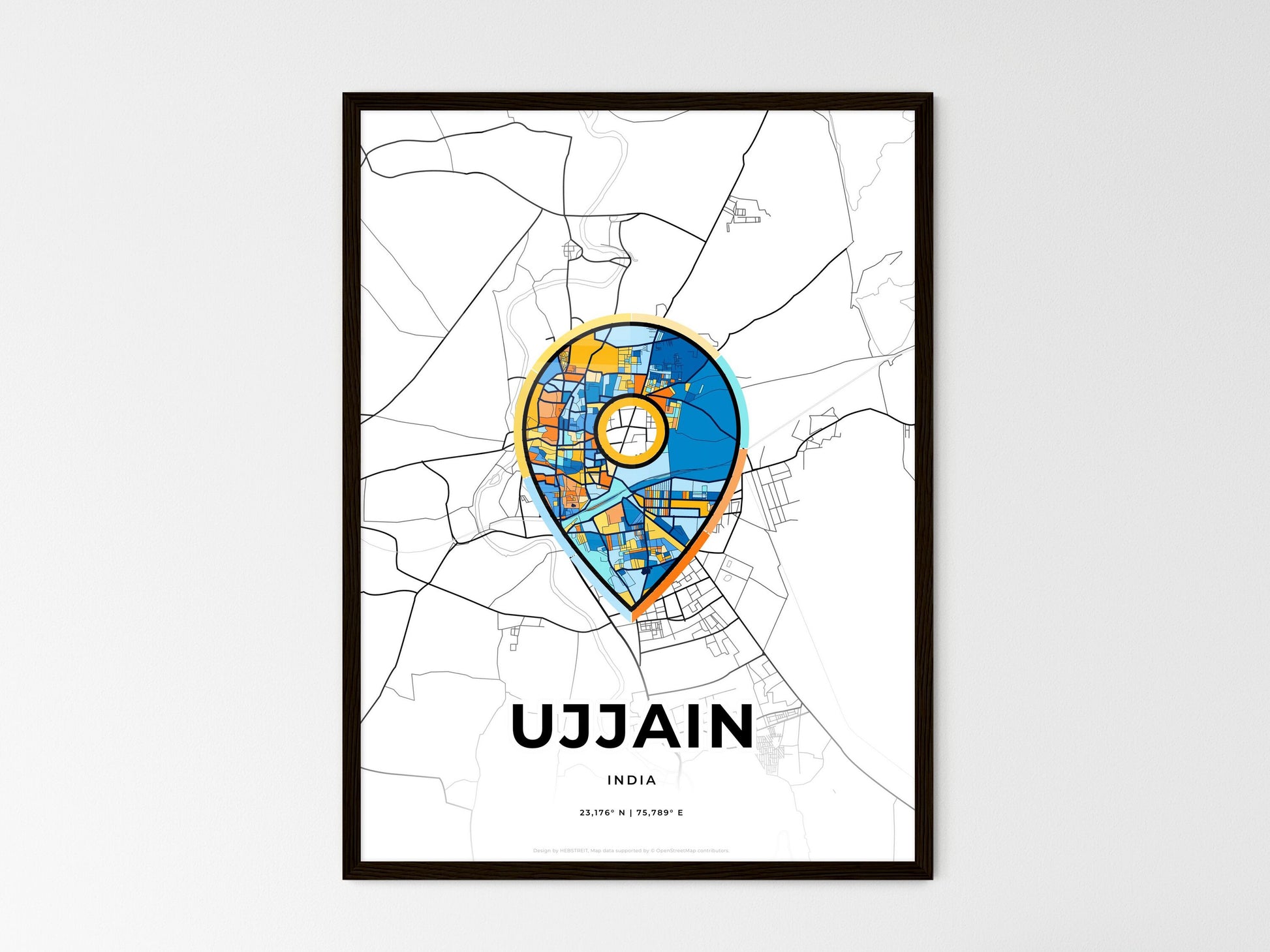 Ujjain India wedding art map with pointer icon