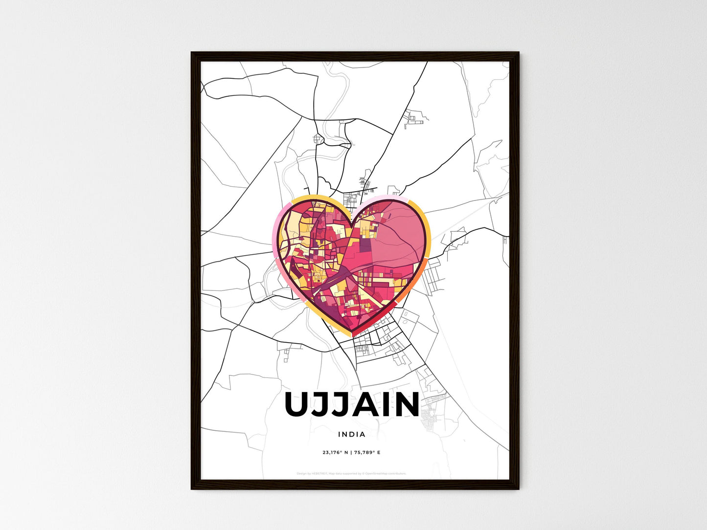 Ujjain India wedding art map with heart icon