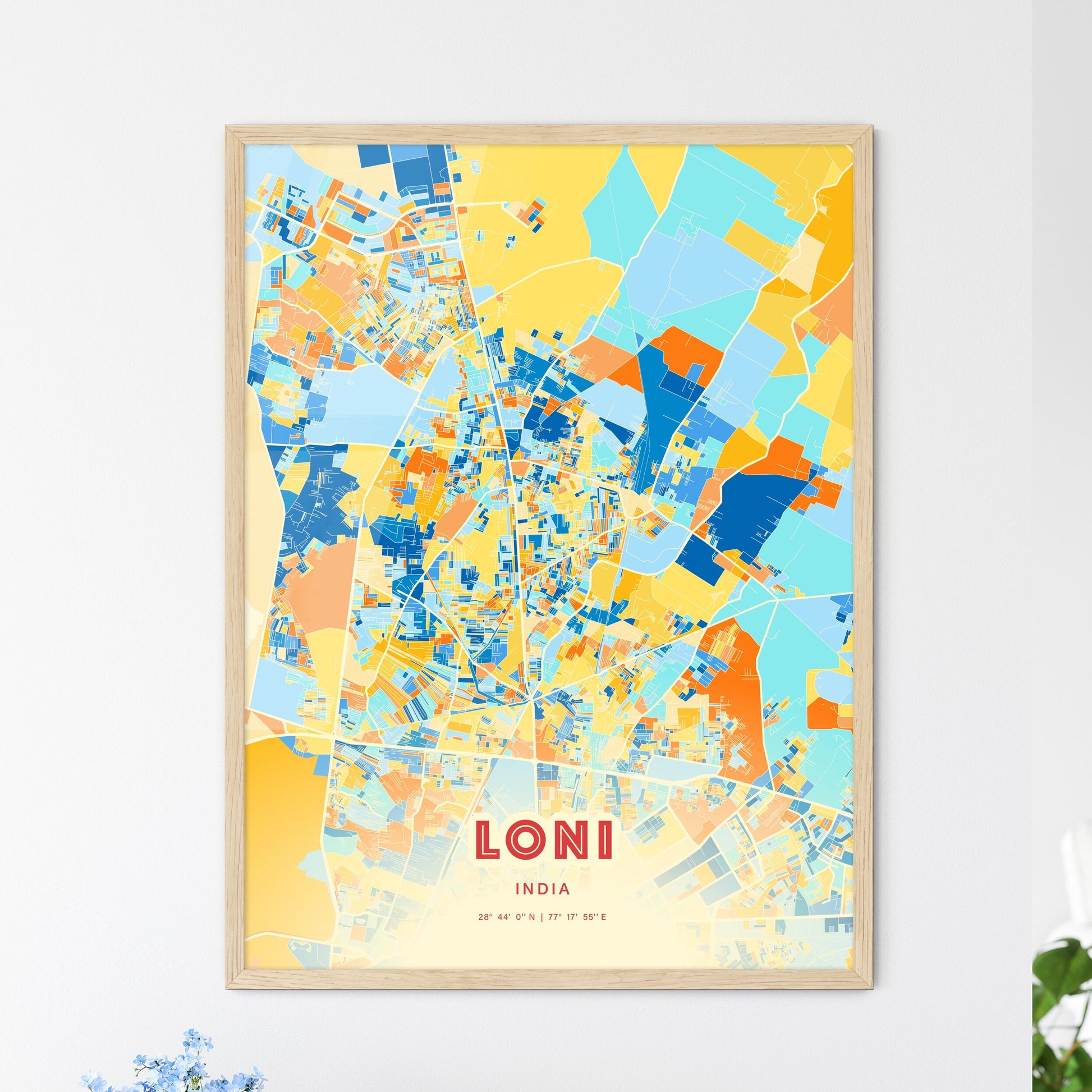 Colorful LONI INDIA Fine Art Map Blue Orange