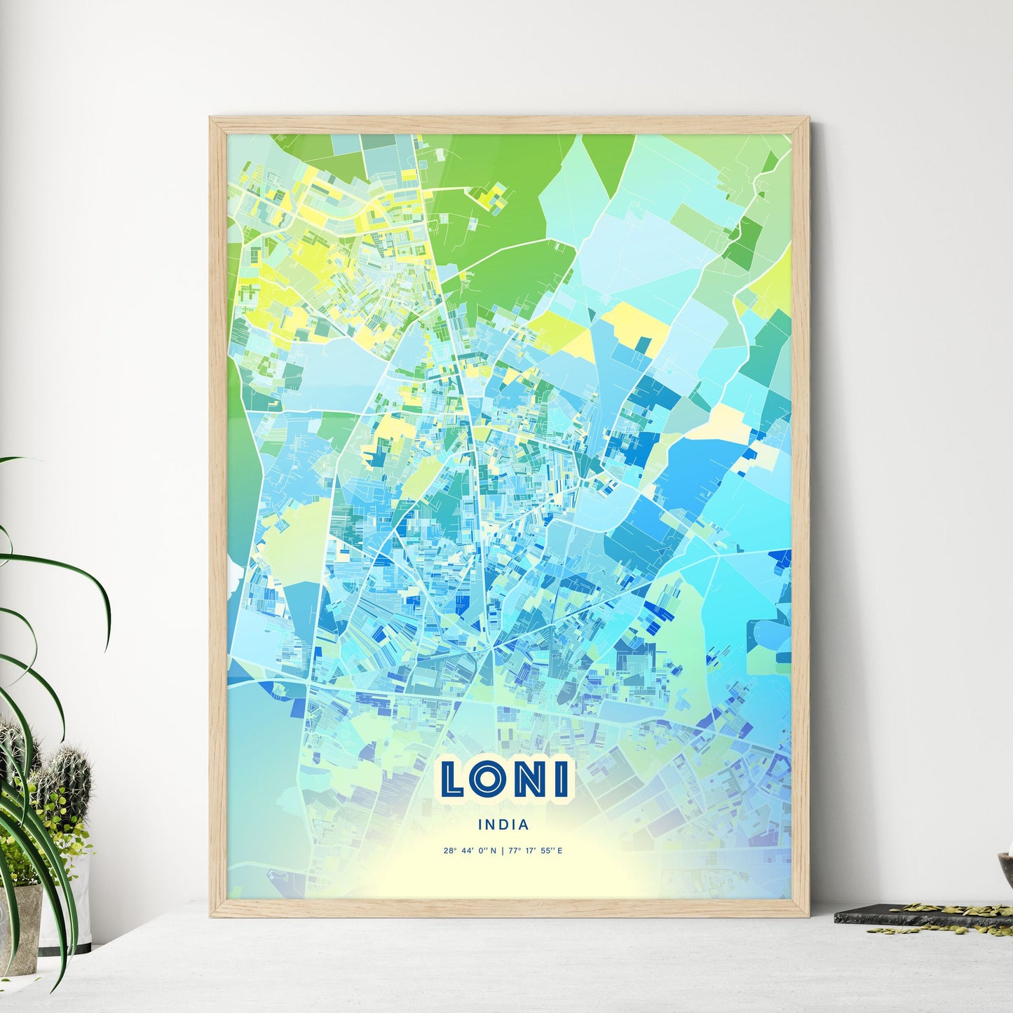 Colorful LONI INDIA Fine Art Map Cool Blue