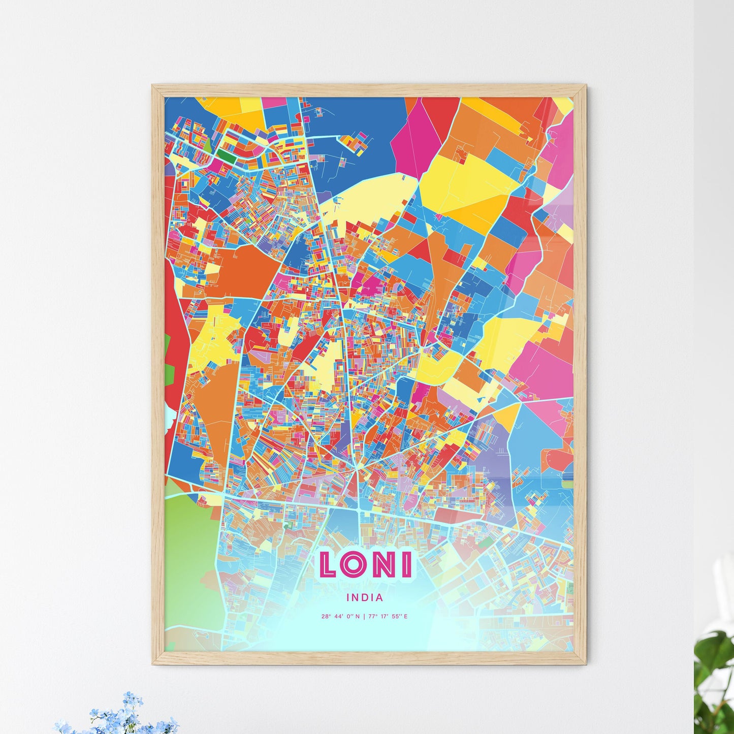 Colorful LONI INDIA Fine Art Map Crazy Colors