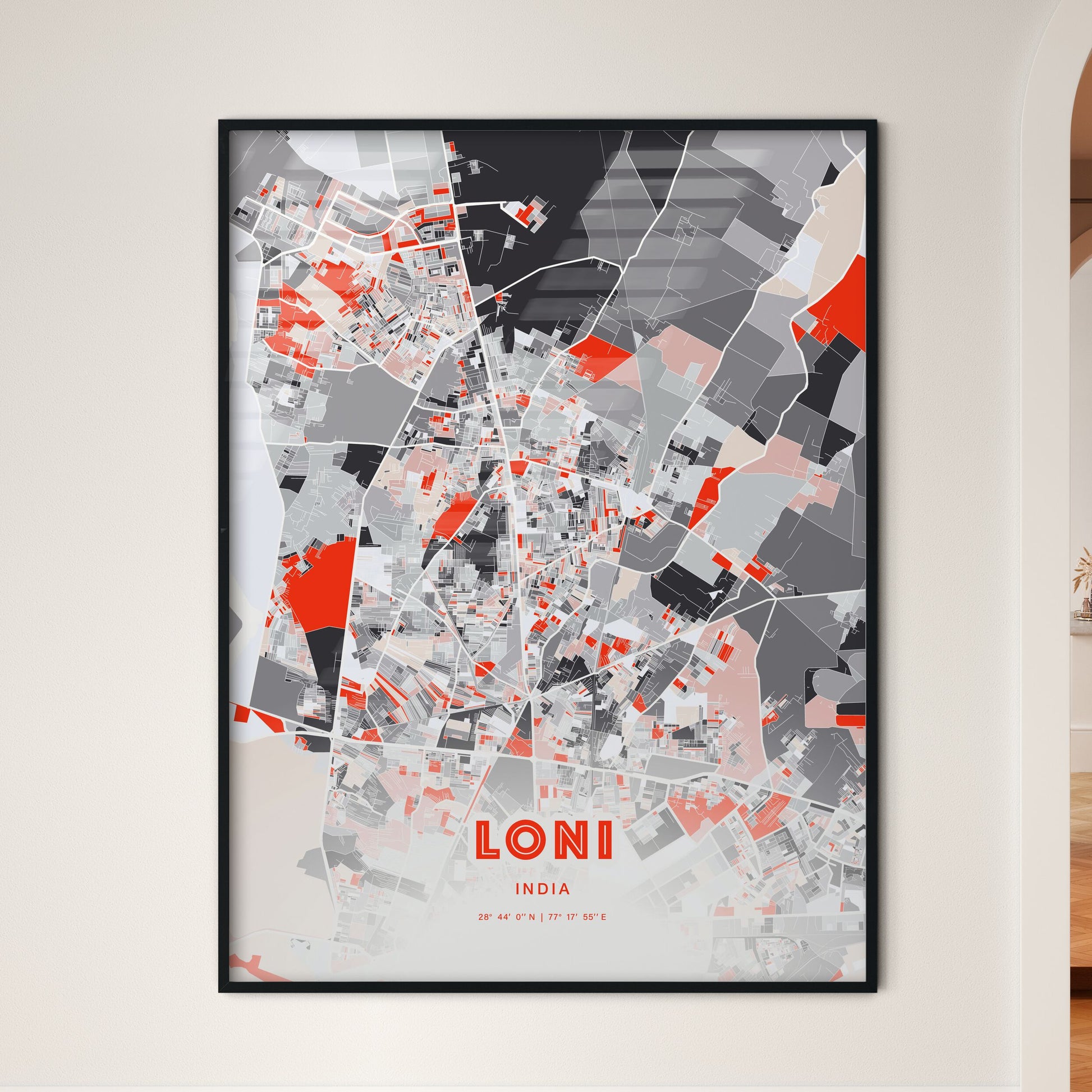 Colorful LONI INDIA Fine Art Map Modern