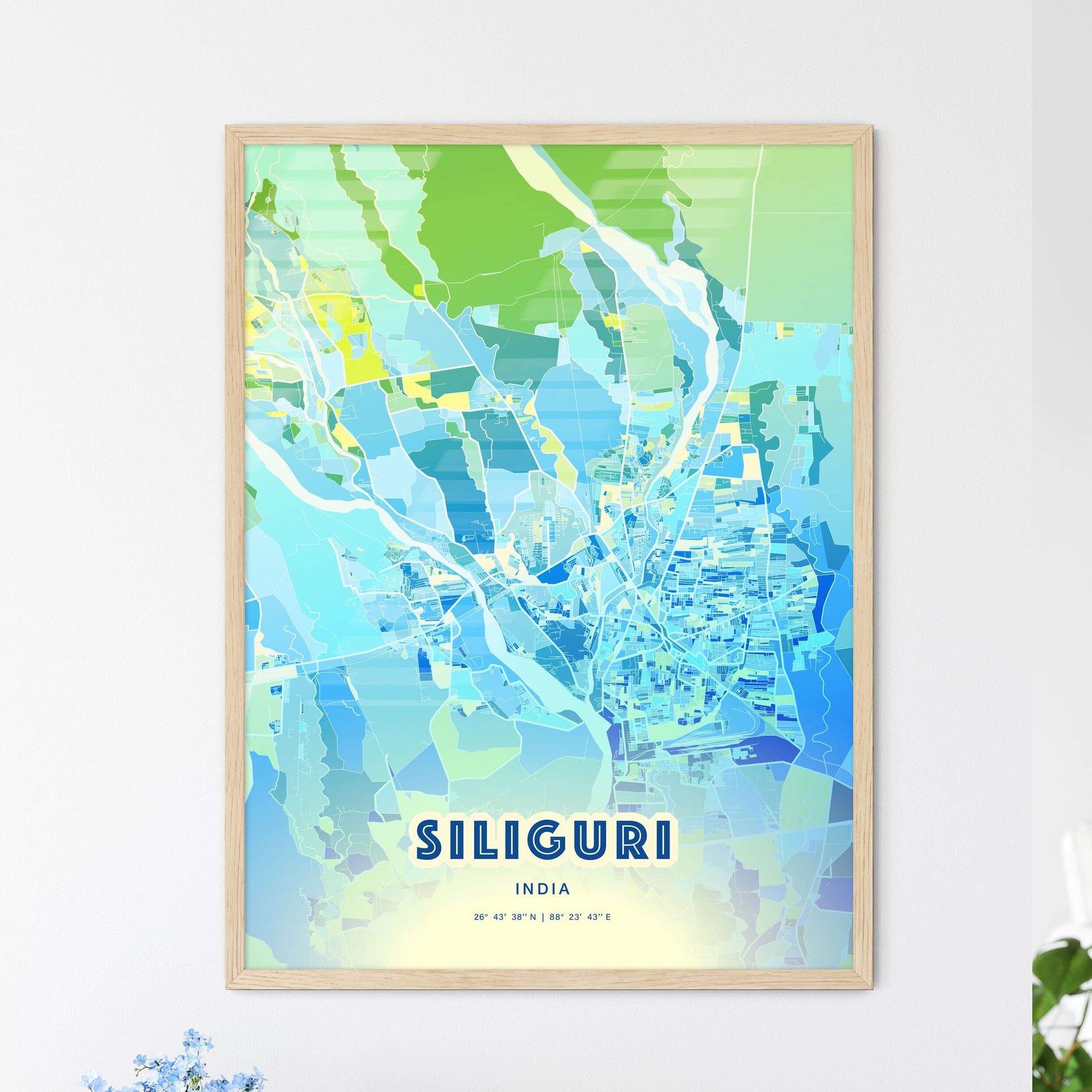 Colorful SILIGURI INDIA Fine Art Map Cool Blue