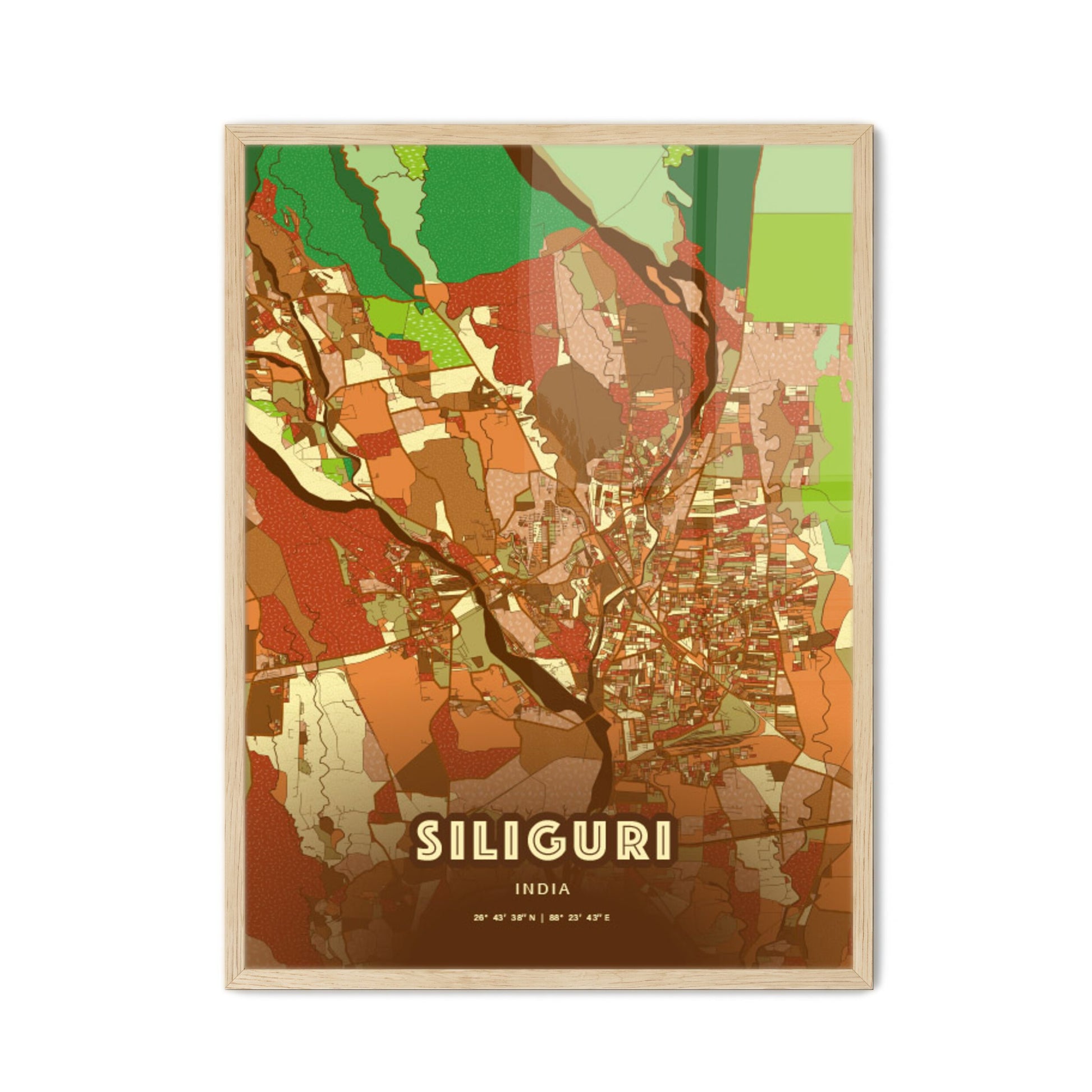 Colorful SILIGURI INDIA Fine Art Map Farmhouse