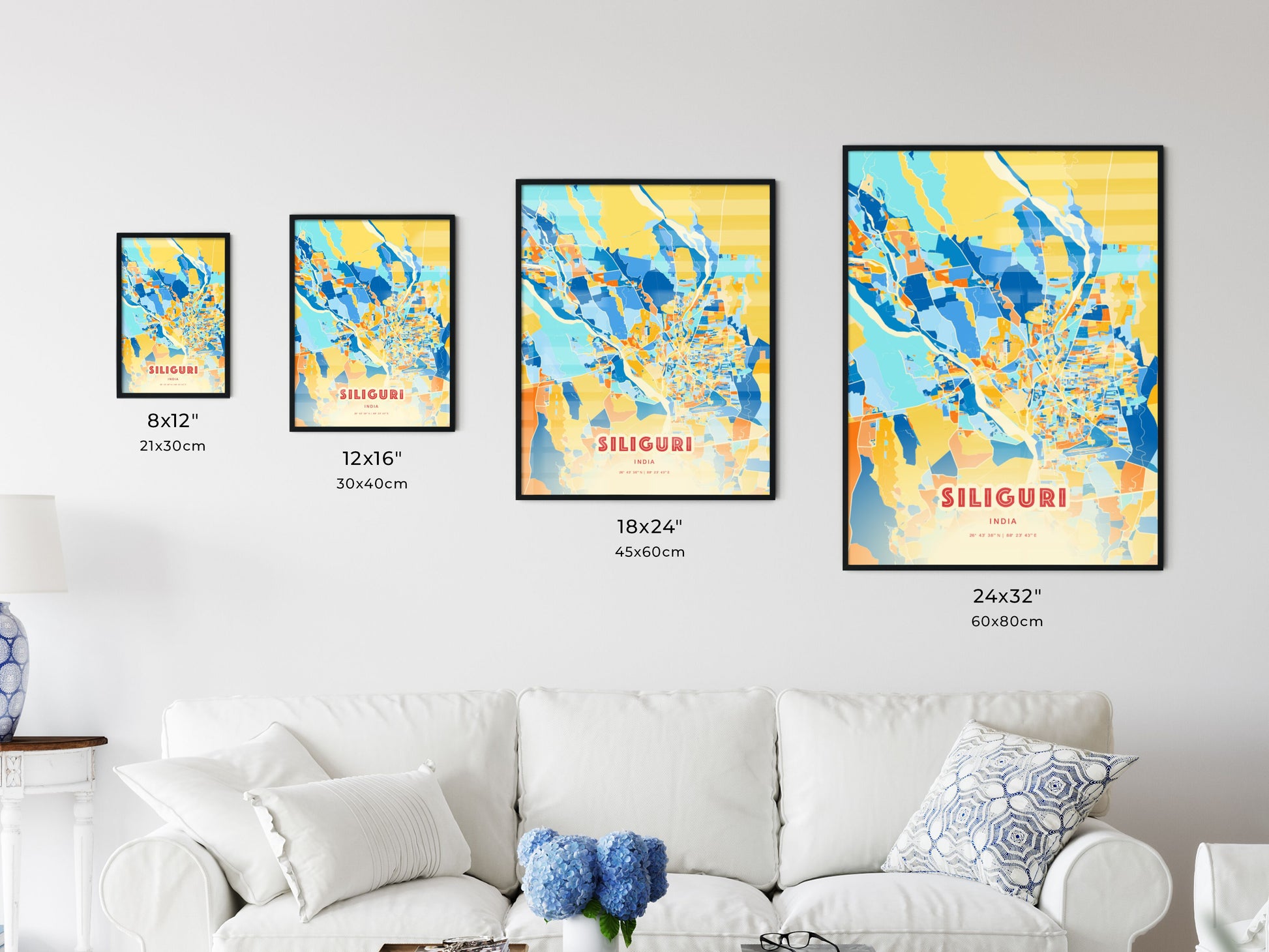 Colorful SILIGURI INDIA Fine Art Map Blue Orange