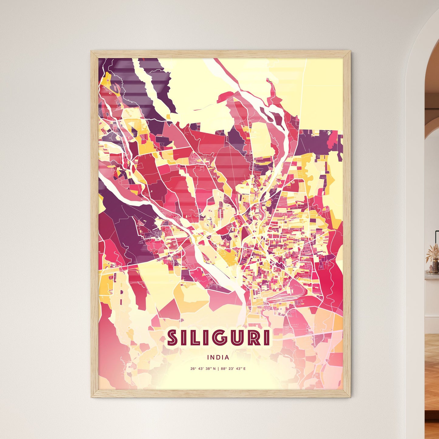 Colorful SILIGURI INDIA Fine Art Map Hot Red